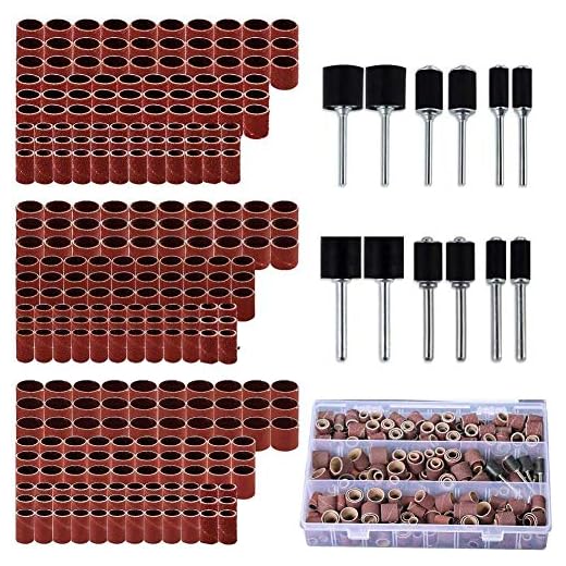 338 piezas Kit de tambor de lija con caja libre para Dremel incluye mandriles de goma para tambor - 1/2, 3/8 y 1/4" #21-MST
