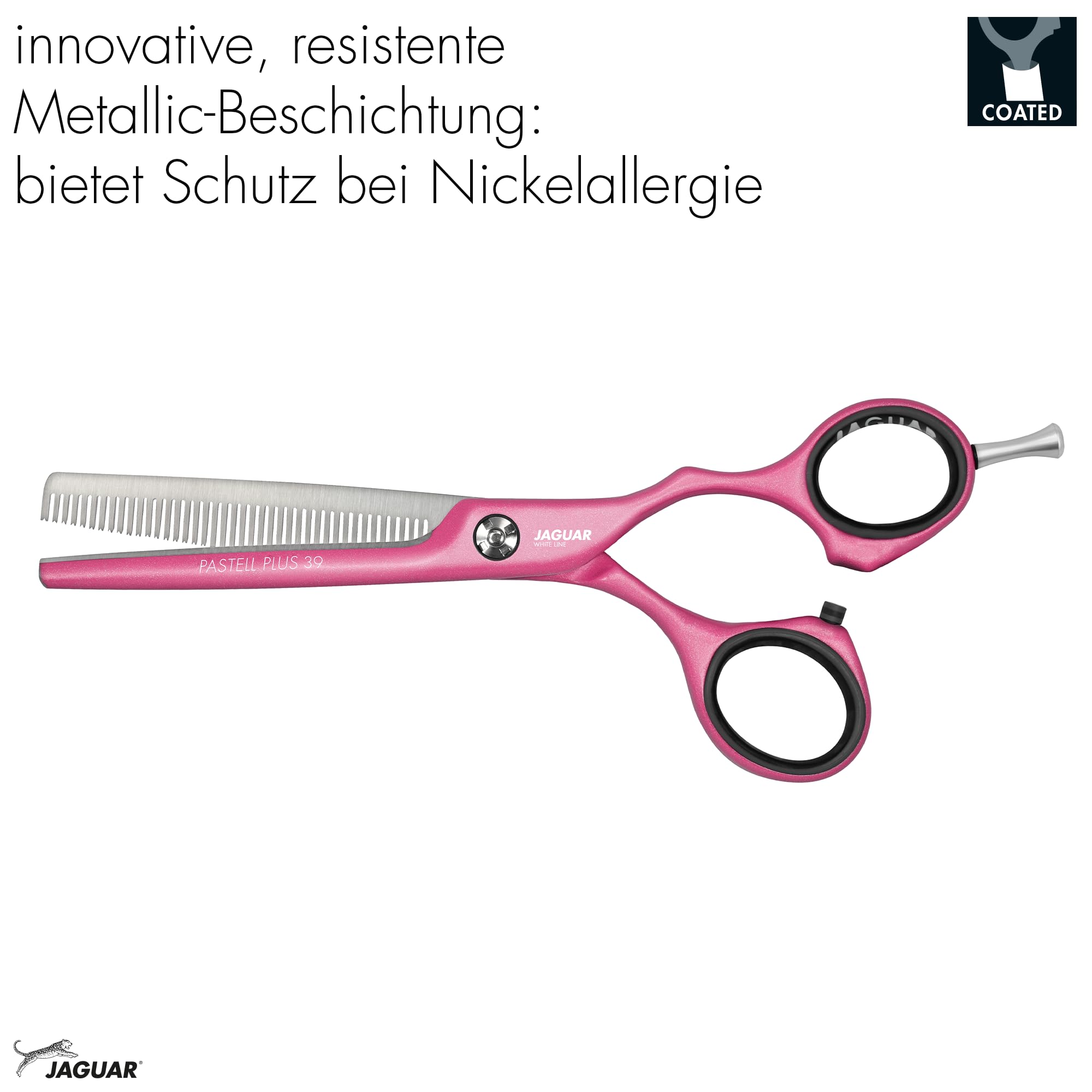 JAGUAR Pastel Plus Candy Crane 39 - Forbici da modellare, 14 cm, con 39 denti per sfoltire con design a prise, rivestimento metallico anallergico e resistente, realizzate in