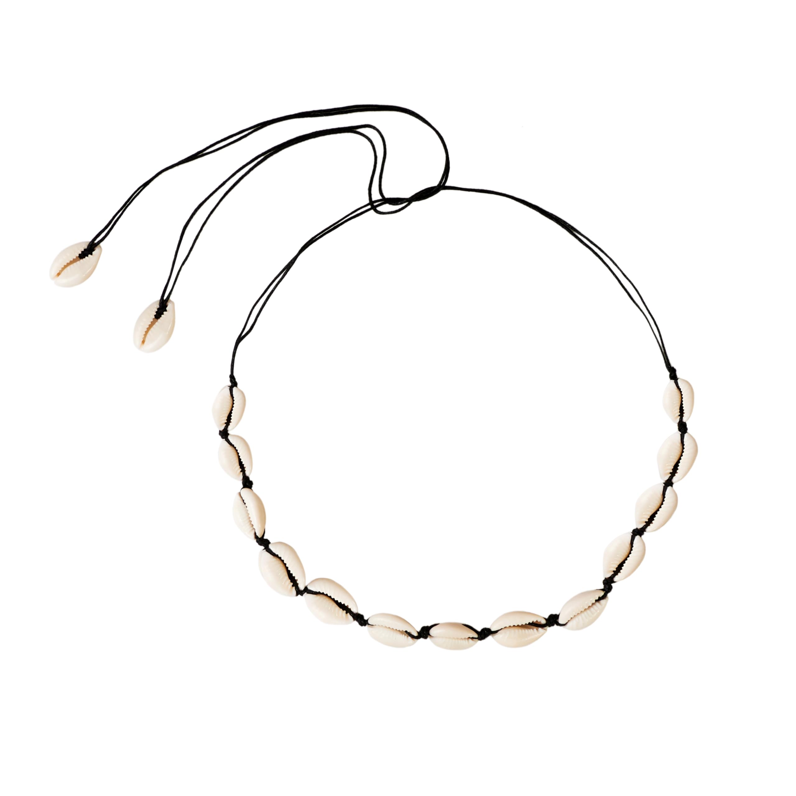 MINACHI Bohemian Cowrie Shell Choker Necklace, Black Cord, Boho Summer Beach Shell Jewelry Gift for Women