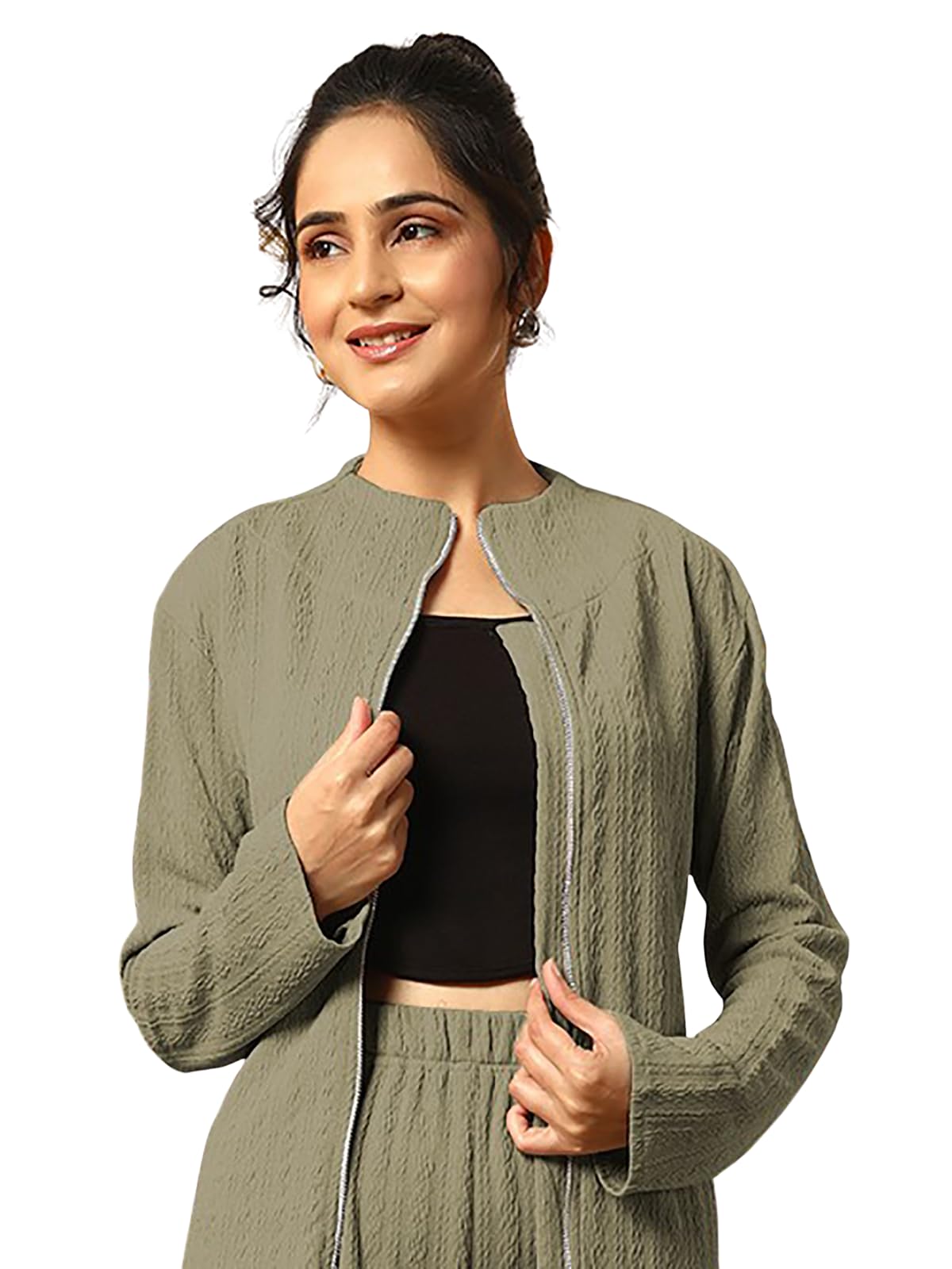 Cotton Winter Co-ord Set for Women Stylish | Warm Zip Jacket & Pant Set | Winter Sweatshirt Jacket Set with Zipper | Winter Casual Travel & Loungewear Outfit