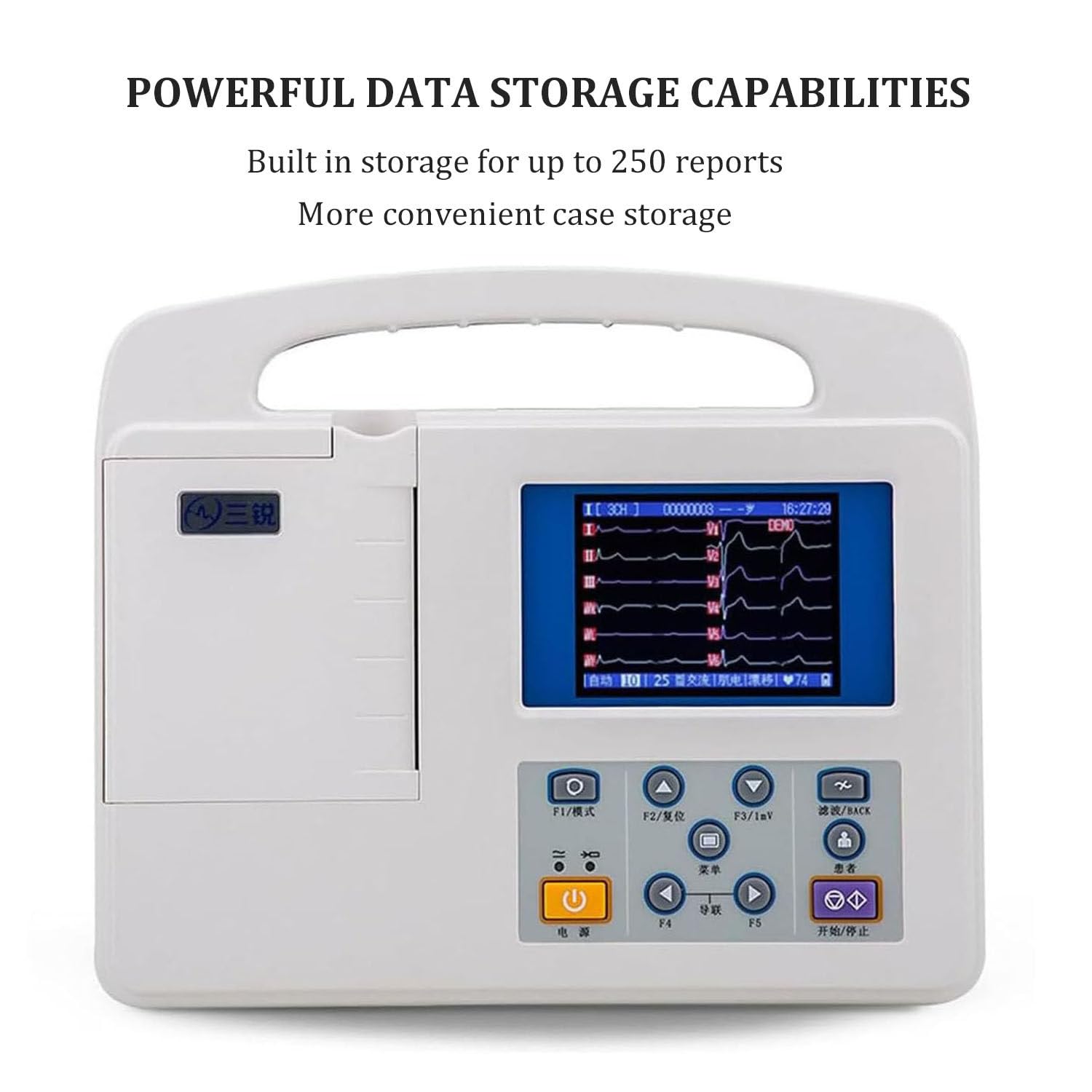 Elettrocardiografo, Monitor Cardiaco Portatile, Monitor ECG a 12 Derivazioni E 3 Canali con Carta per La Stampa, Display LCD per Il Monitoraggio dei Parametri Vitali.