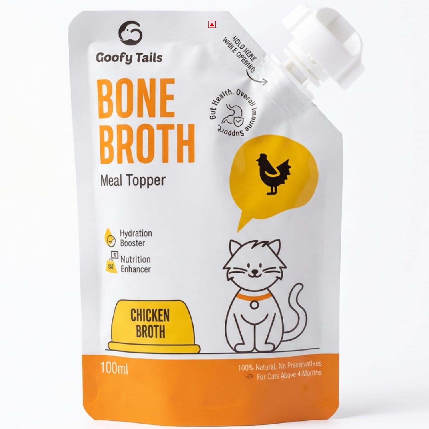 Chicken Bone Broth for Cats 300ml (100ml X 3 Pack), Human Grade, Preservative Free,Gut Friendly Cat Food Topper, Cat Supplements with Natural Collagen