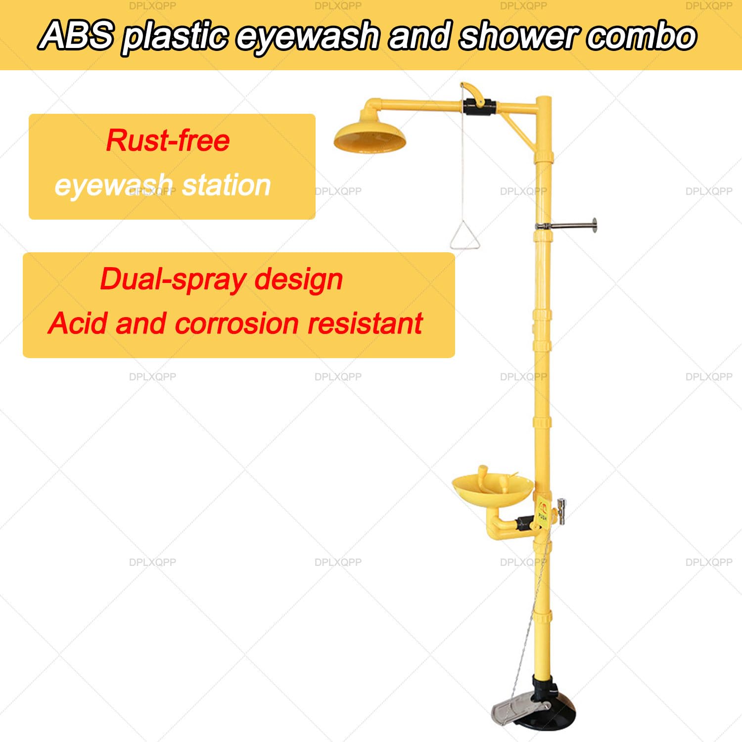 Estación De Ducha Y Lavaojos De Emergencia Industrial,Combinación Vertical De Plástico Abs,con Doble Boquilla Y Filtro De 2 Capas para Laboratorio,Fábrica,Planta Petroquímica,con Pedales