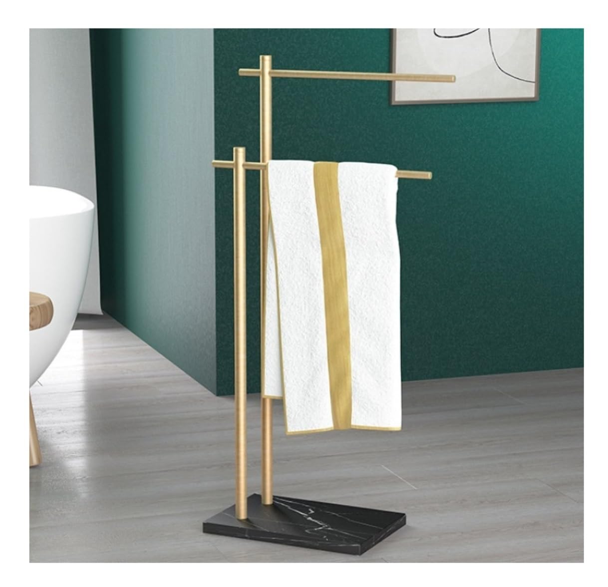 Trocknen von Handtüchern 2-stufiger Handtuchständer Mit Marmorsockel, Freistehender Handtuchhalter Aus Aluminium, Handtuchhalter Für Badezimmer Badezimmer oder Pool(Gold+Black)