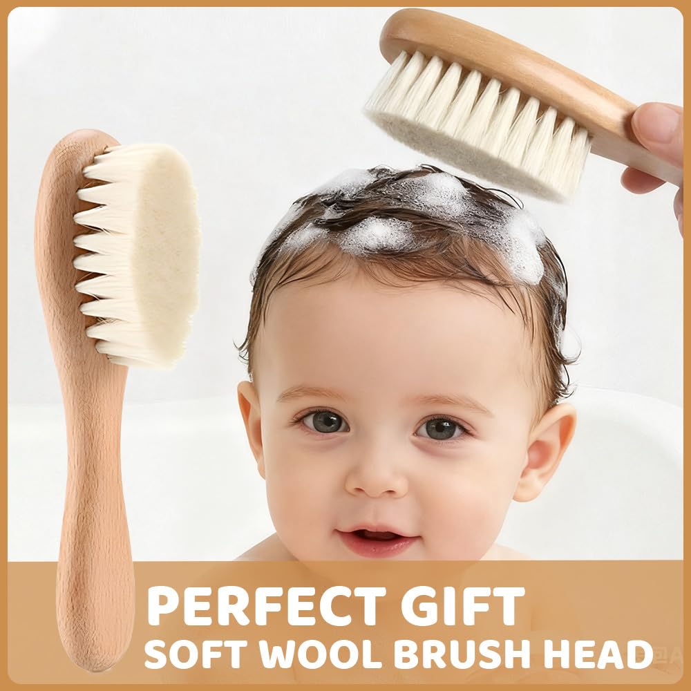 1 Pièce Brosse cheveux bebe，à cheveux Poils de chèvre doux Premium Brosse à bébé en bois pour Cradle Cap, garçons et filles, pour enfant et nouveau-né, Baby Shower Cadeau