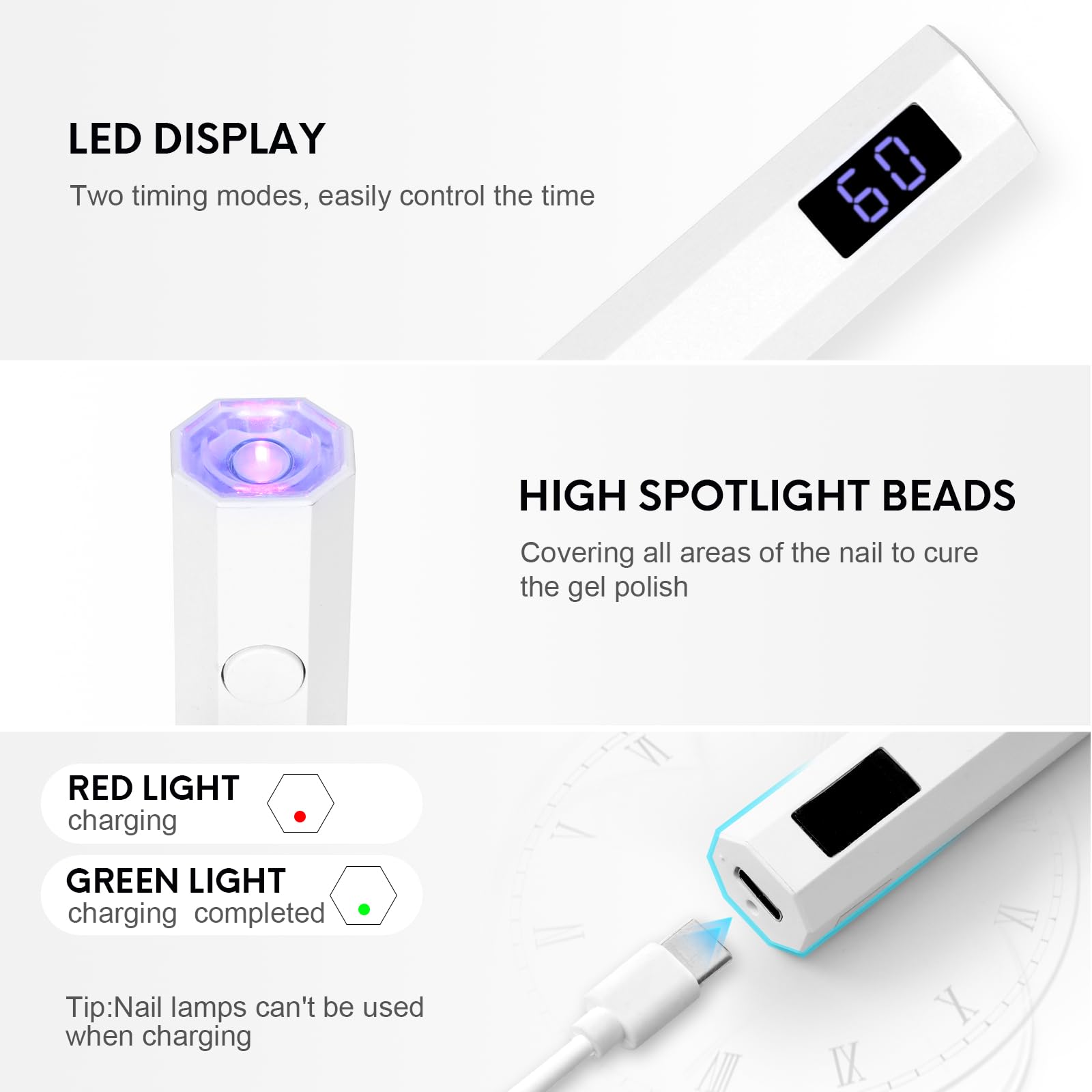 Mini UV Lamp for Gel Nails UV Light for Nails with Stand Handheld UV Nail Lamp Rechargeable - Image 3