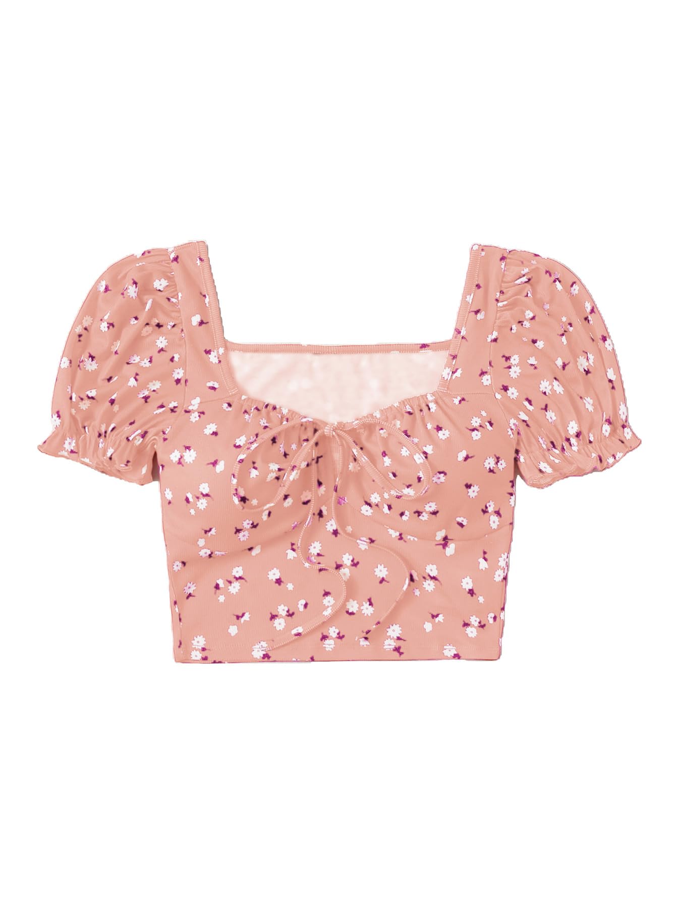 Aahwan Women's 100% Cotton Slim Fit Printed Puff Sleeve Tie Front Ditsy Floral Top