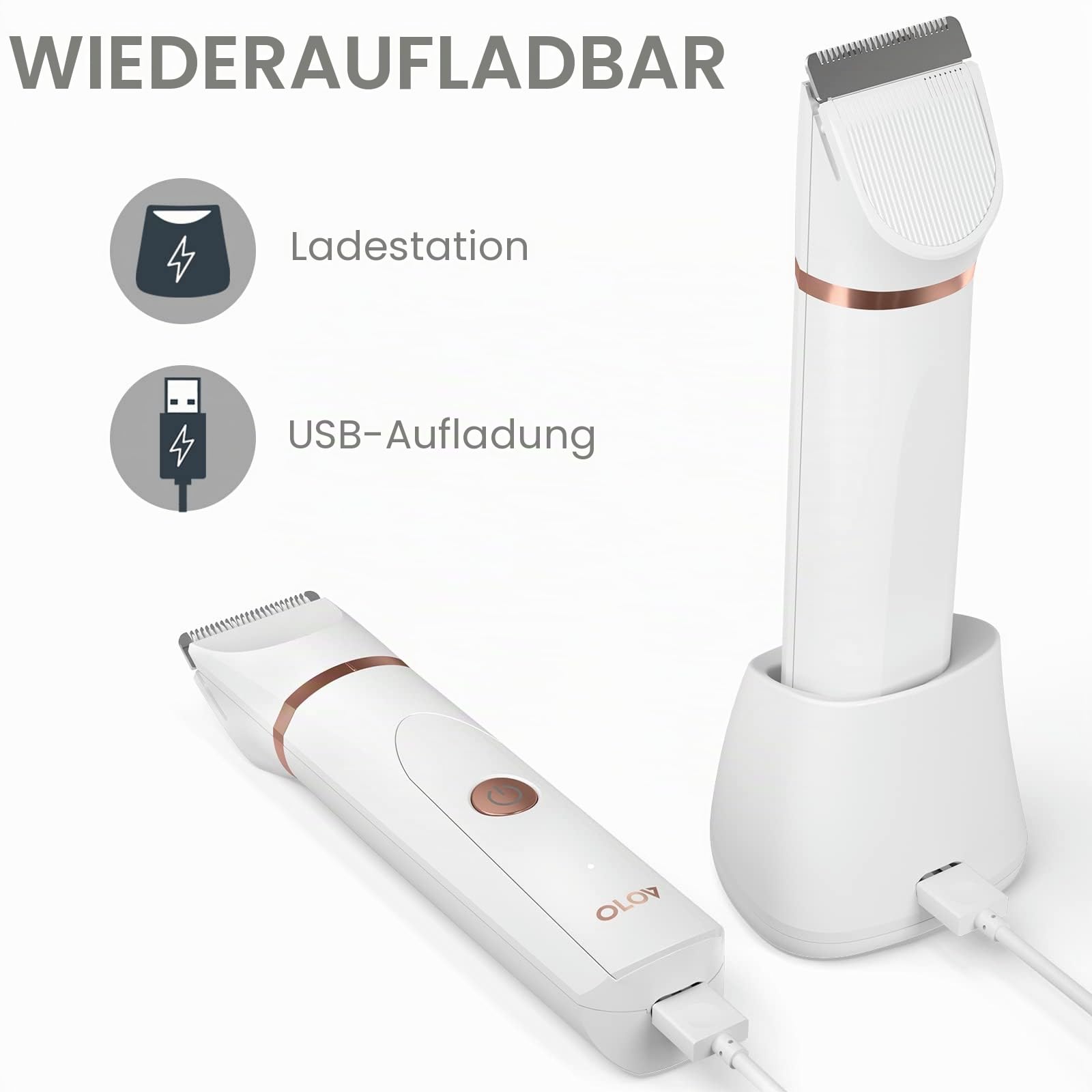 OLOV Rasierer Damen Elektrisch Intimbereich für Frauen mit Nasenhaartrimmer, USB-Ladestation, Keramikklinge, Ladyshaver Damenrasierer Haartrimmer Wasserdicht für Nass und Trocken