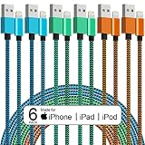 MUXA 6 Pack [Apple MFi Certified] 3/3/6/6/10/10 FT iPhone Charger Colorful Nylon Lightning Cable Com