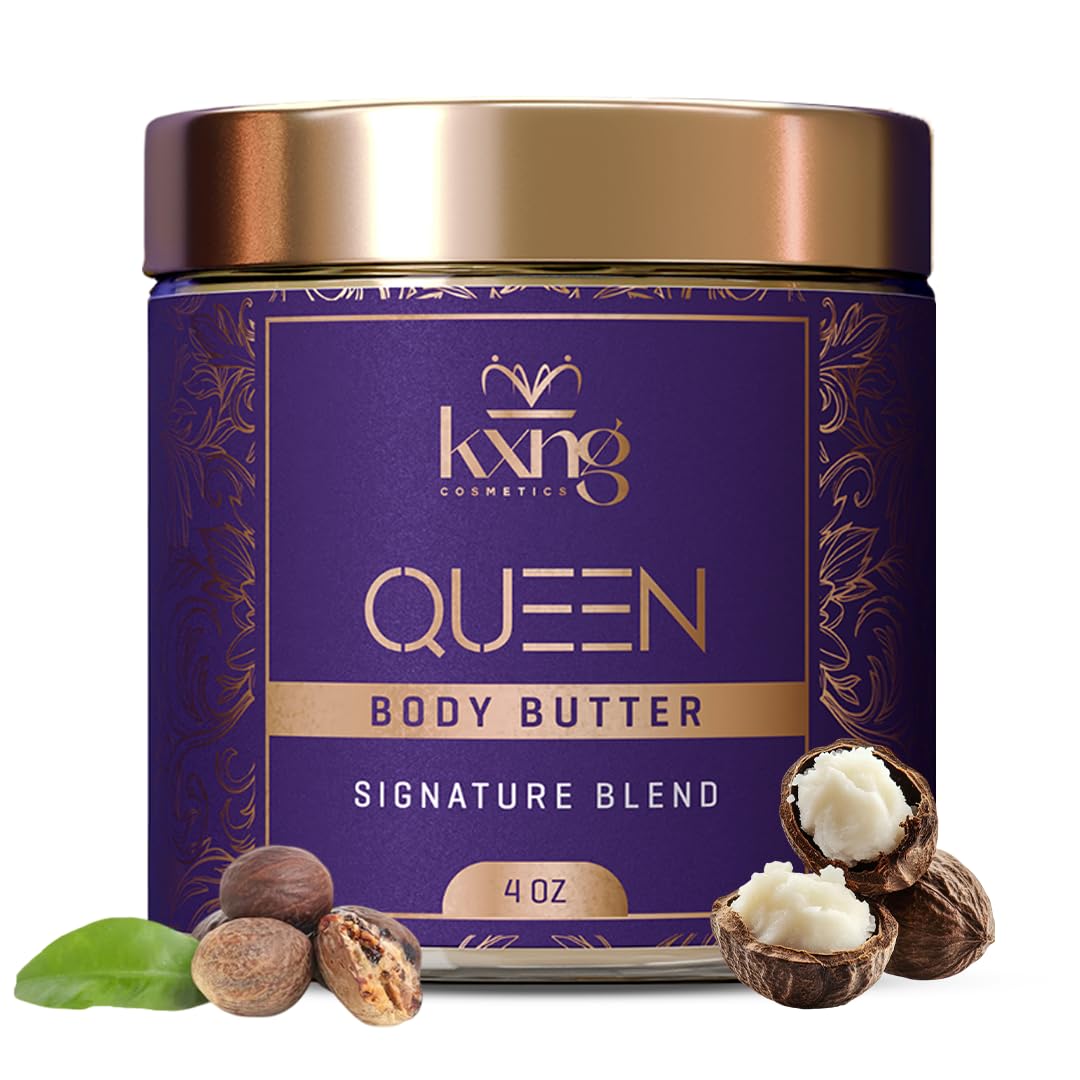 KXNG Cosmetics Organic Shea Body Butter – 4oz | Luxury Body Cream for Women with Shea, Cocoa, Mango & Coconut Oil | Deep Moisturizing Care for Hands,