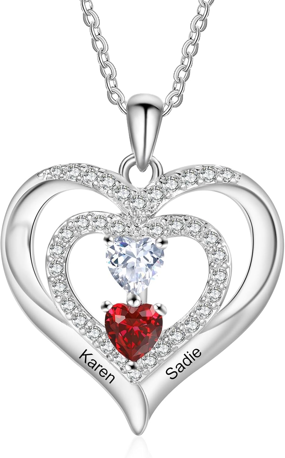 Mothers Necklace for Women, Personalized Birthstones 925 Sterling Silver Necklace Heart Pendant, Anniversary Mothers Day Jewelry for Mom Wife Grandma Gifts