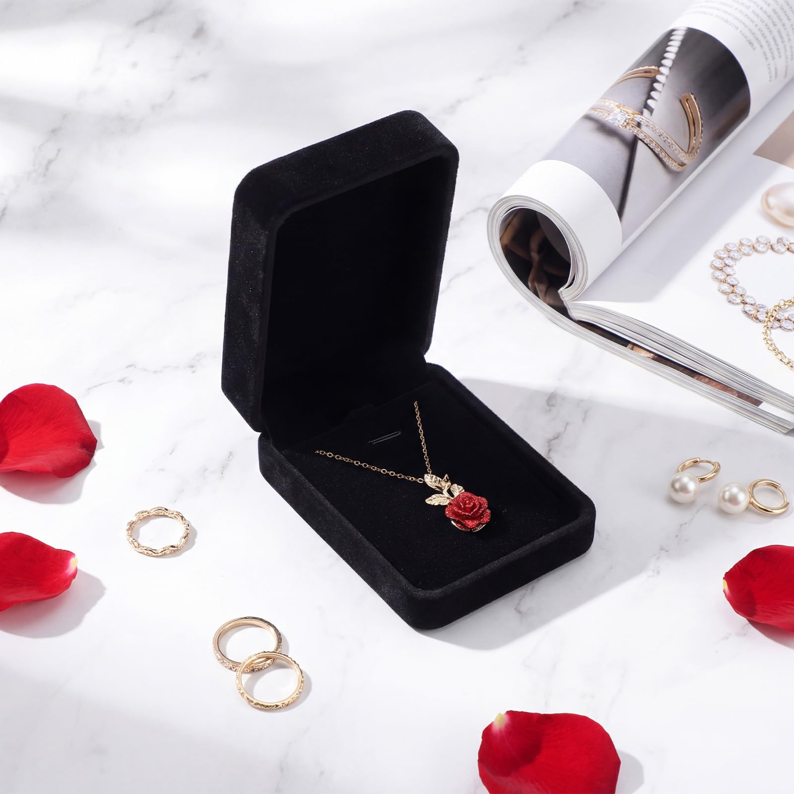 Yolev Velvet Necklace Gift Boxes Black Pendant Box for Jewelry Gifts Small Jewelry Gift Box Storage Display Case for Necklace Wedding Engagement Birthday Anniversary Valentine's Day