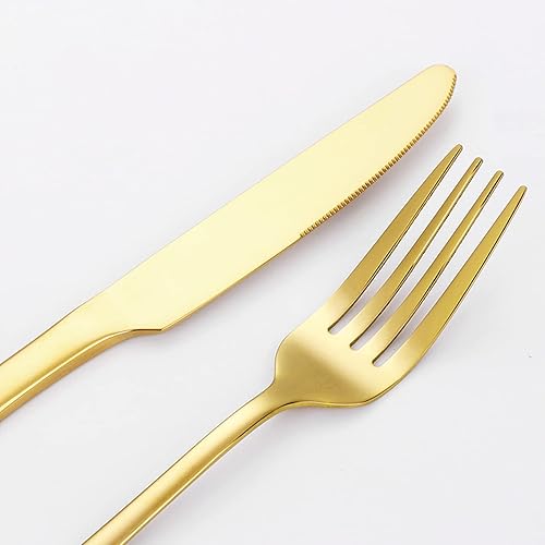 Miniatura 5 de Juego de cubiertos de 24 piezas, juego de cubiertos de acero inoxidable dorado para 6, cuchara tenedor y cuchillo, juego de vajilla para el hogar