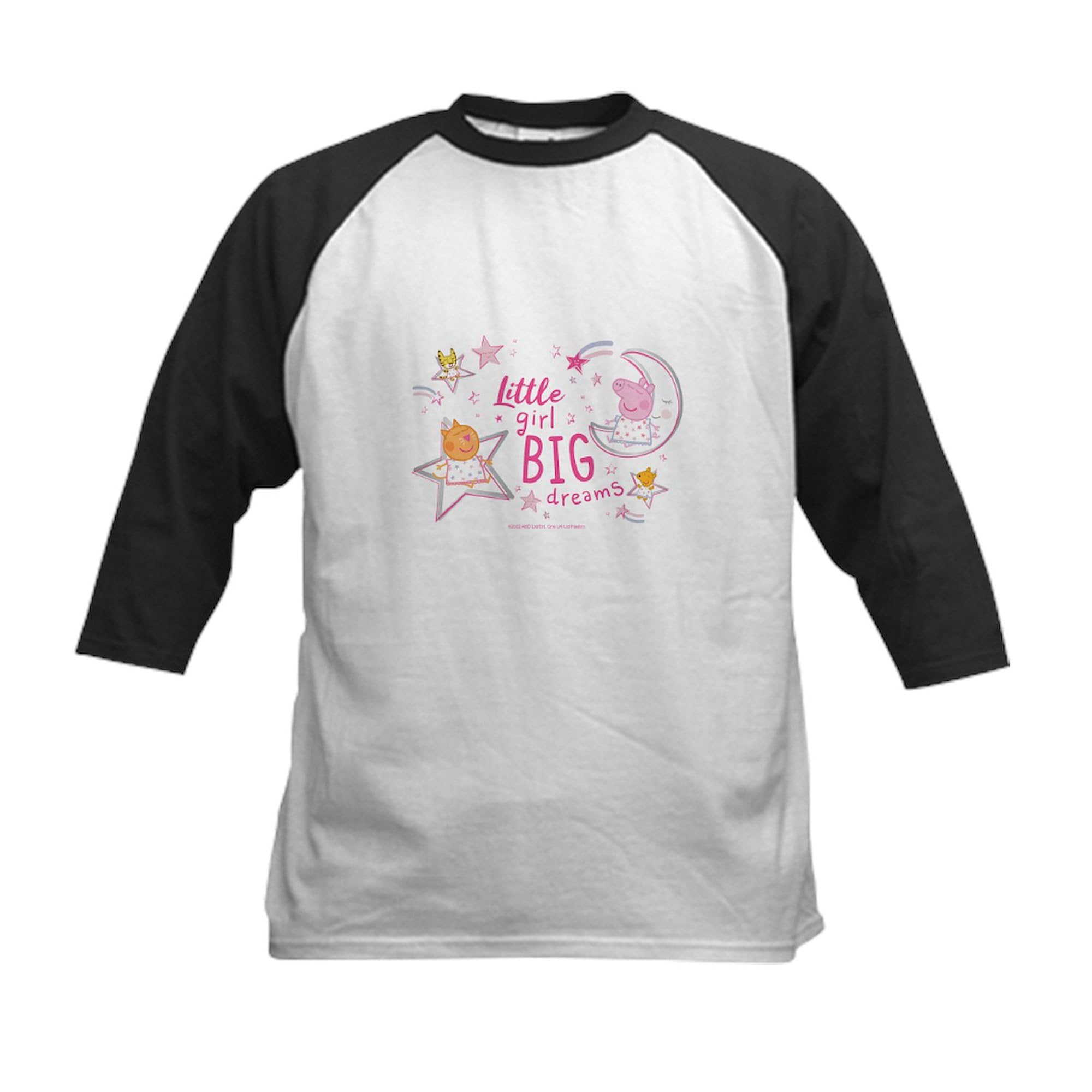 CafePress Peppa Pig Big Dreams Baseball Jersey Kids Cotton Baseball Jersey, 3/4 Raglan Sleeve Shirt Black/White