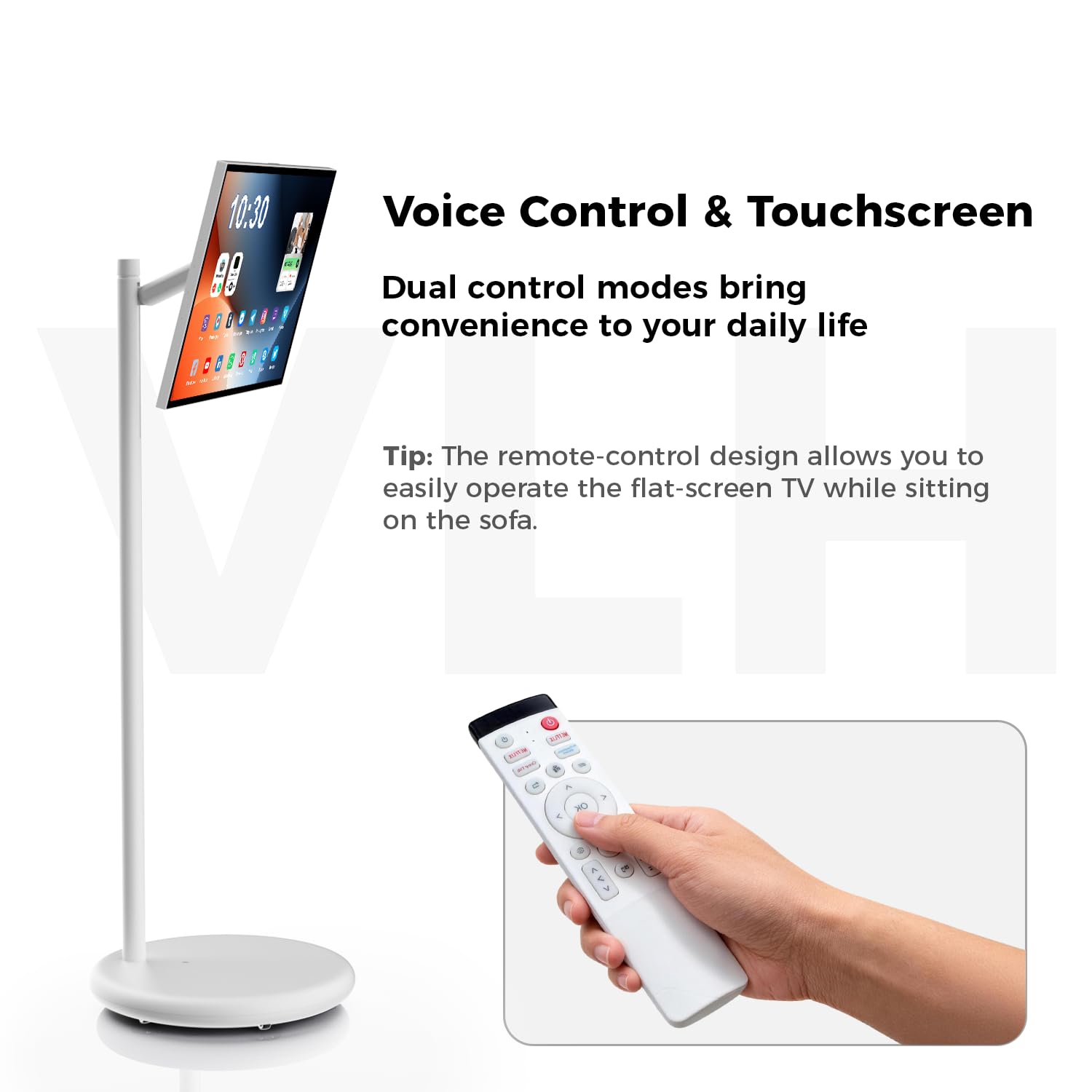 VLH 27″ FHD Touch Screen Rolling TV, Smart TV portatile su ruote, 6G+128GB, Batteria 27000mAh, Sistema operativo Android 15, Certificato EDLA, Tablet TV wireless con telecomando vocale, Fotocamera