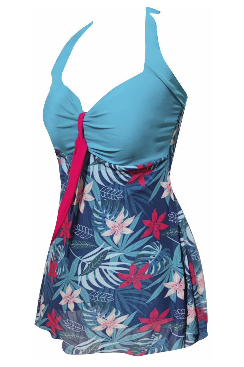 AMAGGIGO Damen Neckholder Push up BadekleidFigurformender Bunt Badeanzug mit Röckchen Bauchweg Einteiliger Badekleid