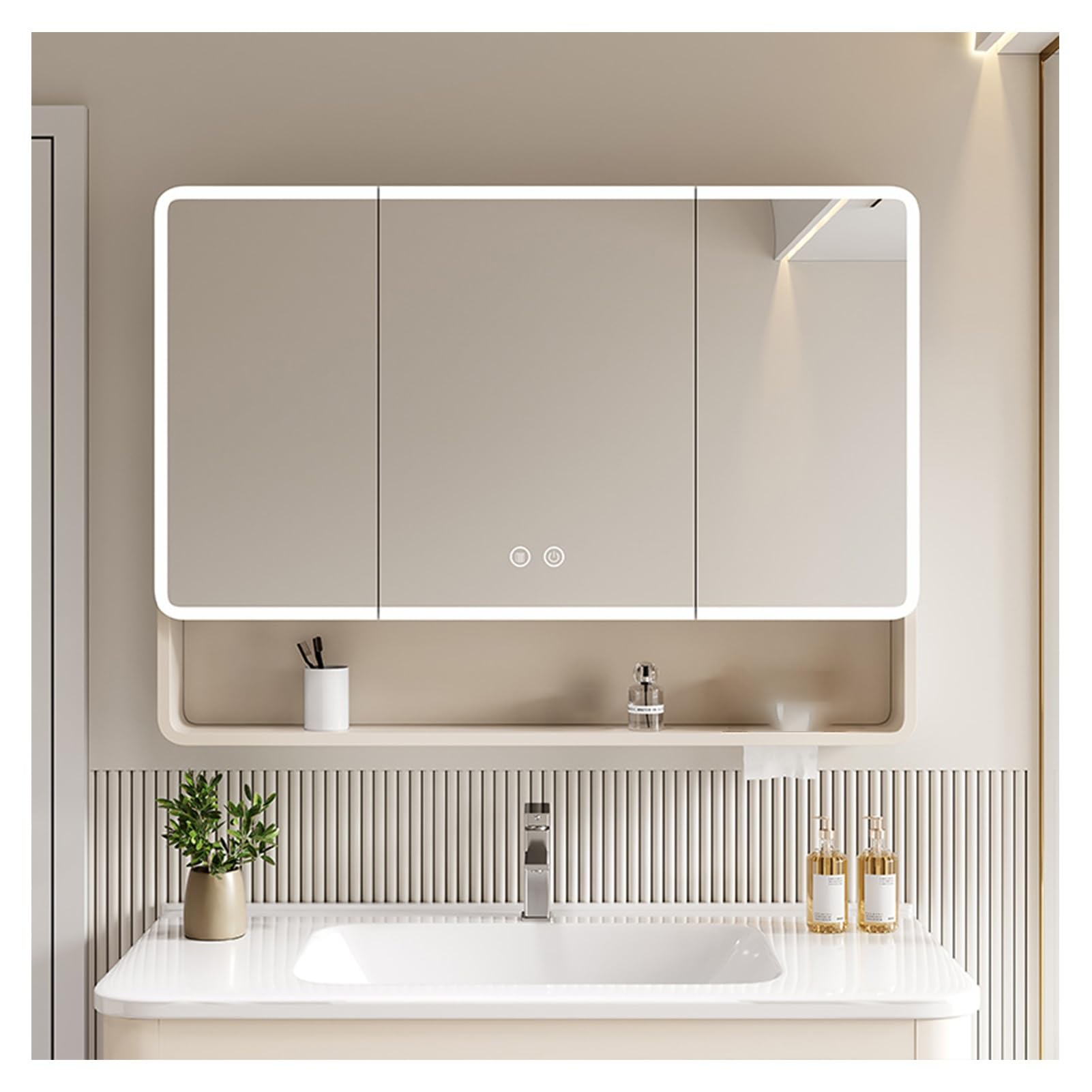 Armadietto Bagno Con Specchio 80x60cm - 3 Ante Con Mensole Regolabili | Bianco, Sospeso - Foto 7