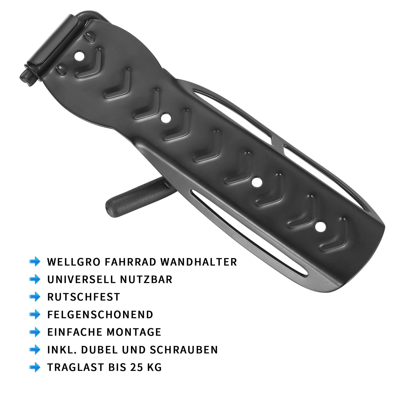 Wellgro® Set 4 Staffe Porta Bici Da Parete In Acciaio Nero Con Rivestimento Plastica - Supporto Per Cerchioni, Carico 25kg Cad.