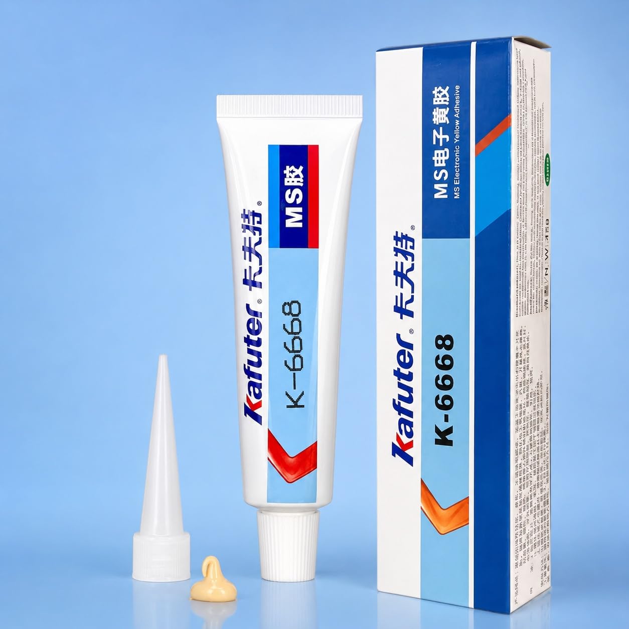 VIDOO Kafuter K-6668 Gelber Elektronikkleber Modifiziertes Silan Lösungsmittelfreies Elastomer für Leiterplatten-Bauteile Elektronikkleber Flexibel Feuchtigkeitshärtend Fixierer, 300ml
