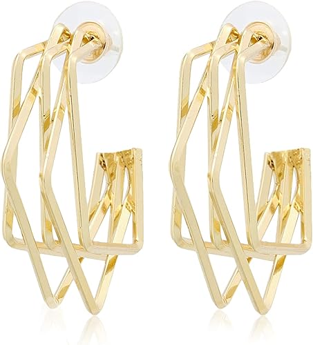 Retro forma geométrica chapada en oro mate 14K chapado en forma de C S925 aguja de plata perla natural circón media luna pendientes, Latón, No es