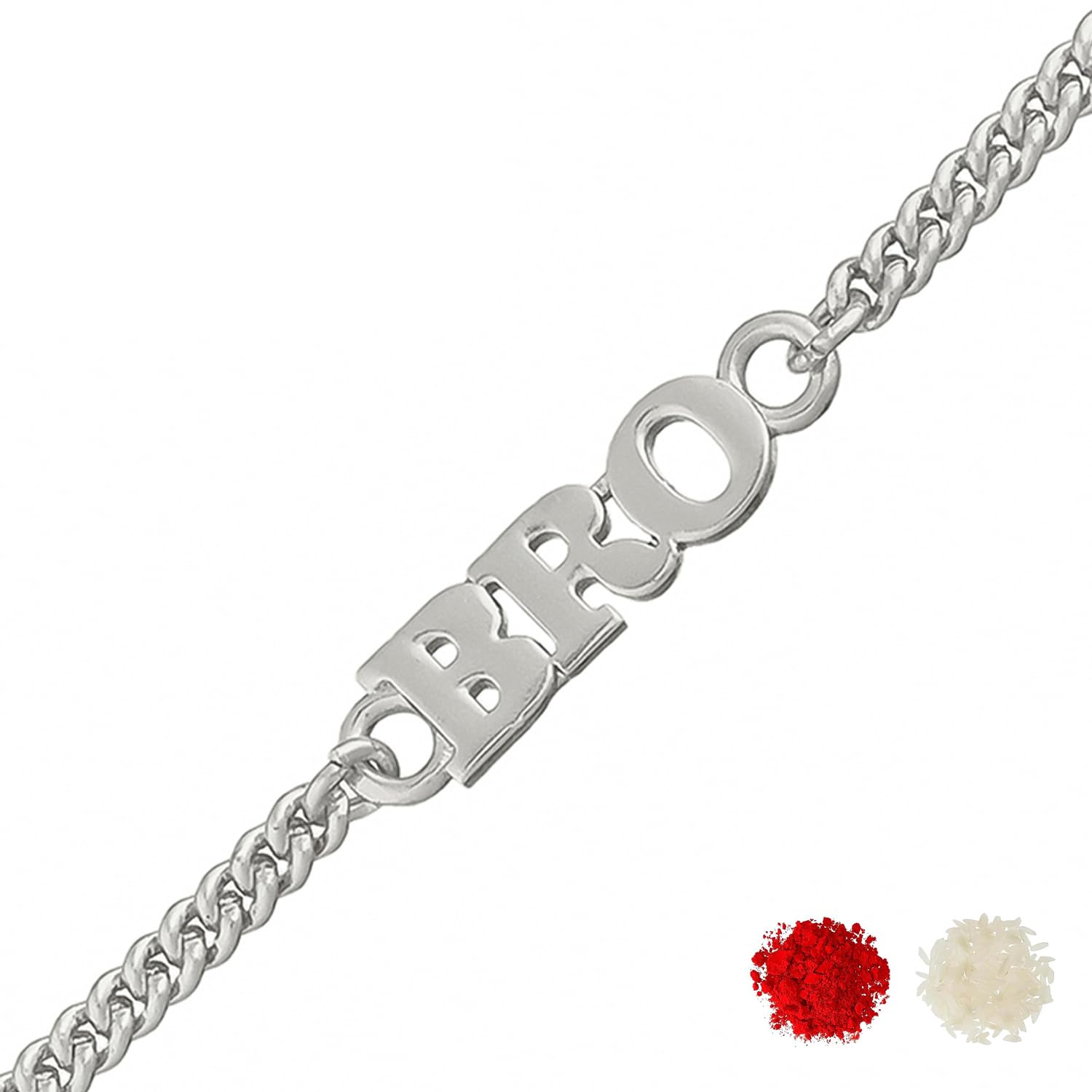 voylla Silver Tone Fashionable Bro Bracelet Rakhi with Roli Chawal Pack -Rakhi For Brother-picture-28