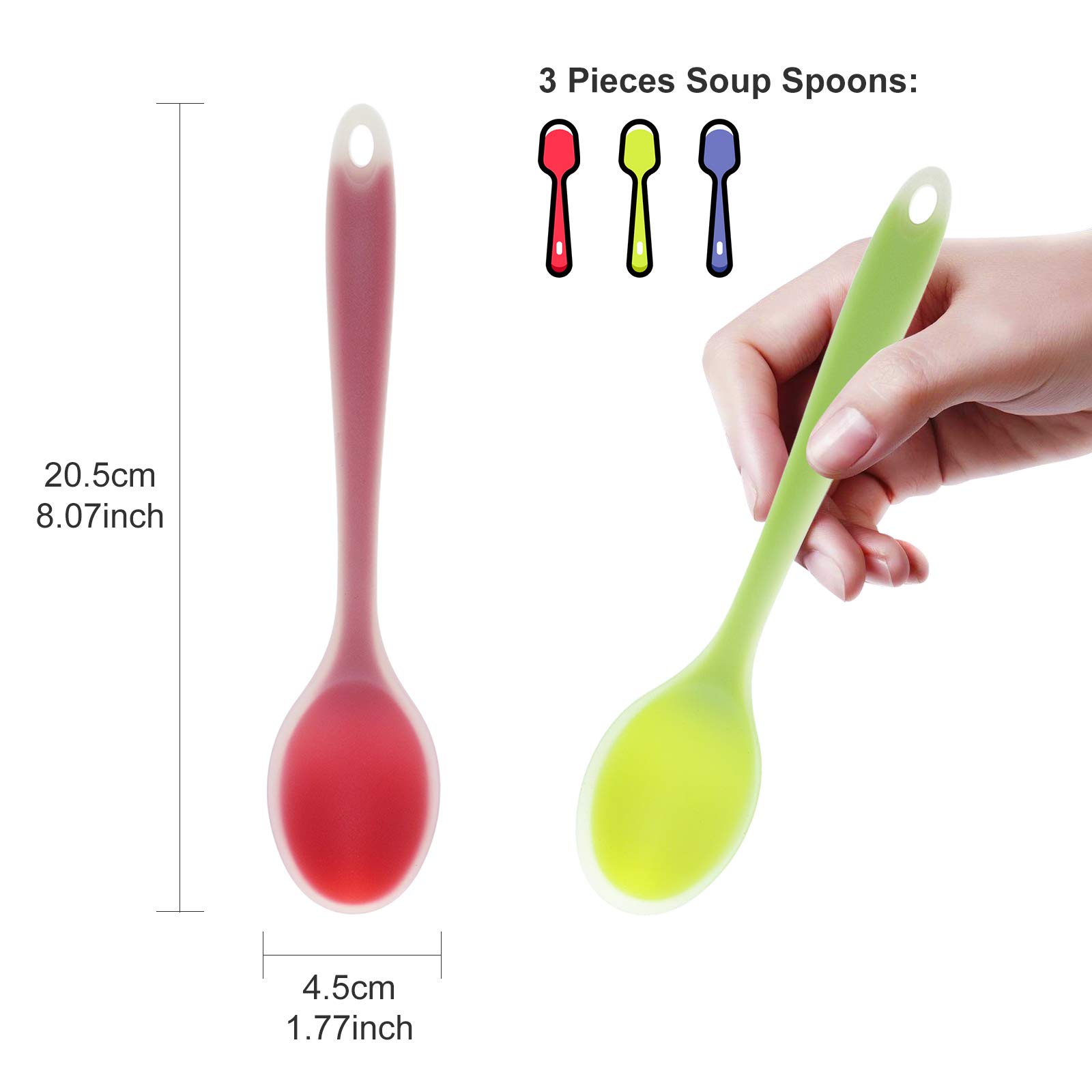 Cucchiai Silicone Alimentare 20cm - Set 3 Pezzi Rosso Verde Viola, Sicuri - Foto 3