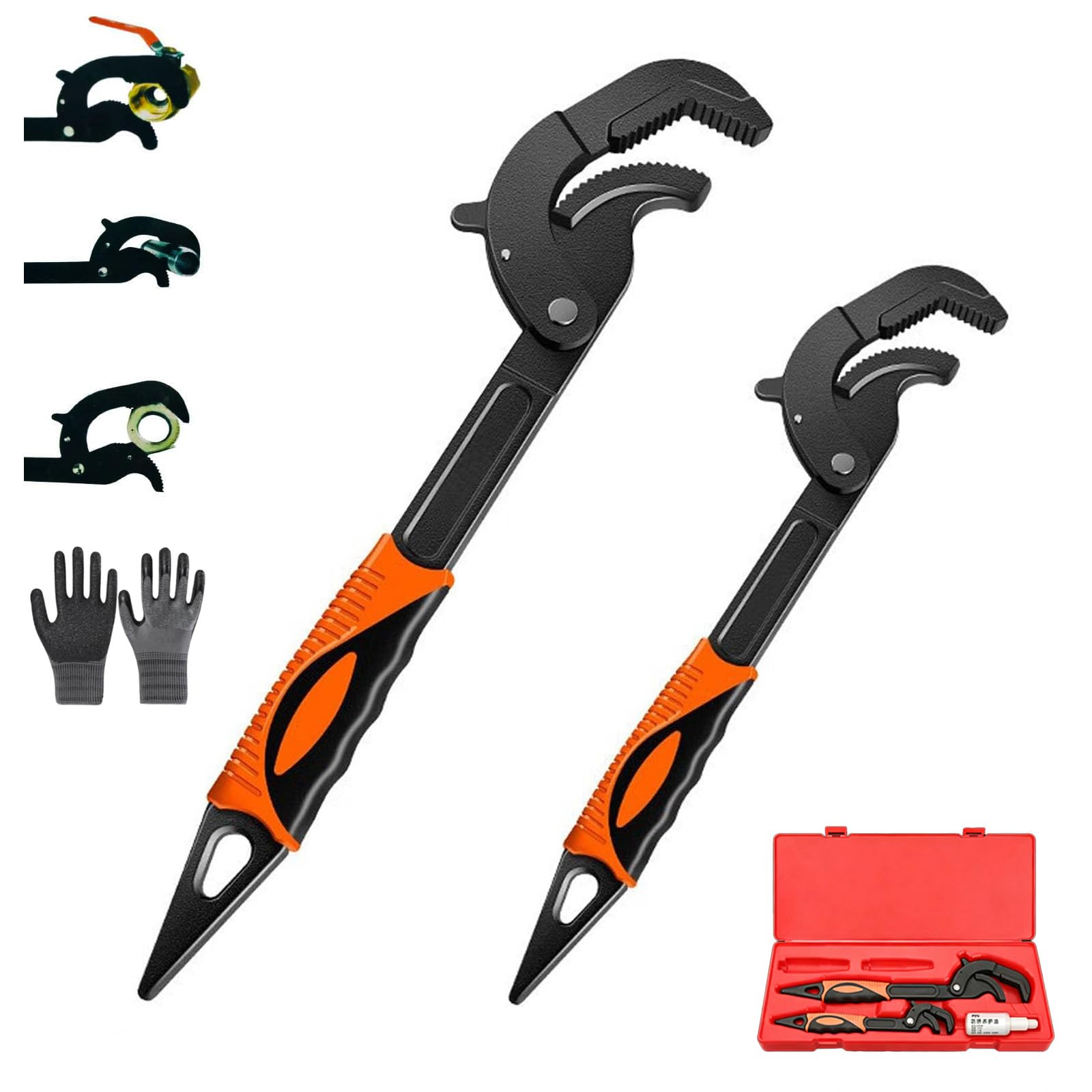 LLELEMAMO Labor-Saving Universal Wrench, Self Adjusting Spanner, Quick Power Grip Pipe Wrench Set, Self Adjusting Pipes Wrench Set for Nuts, Pipes, Fixtures and Auto Repai (Orange,2 pcs)