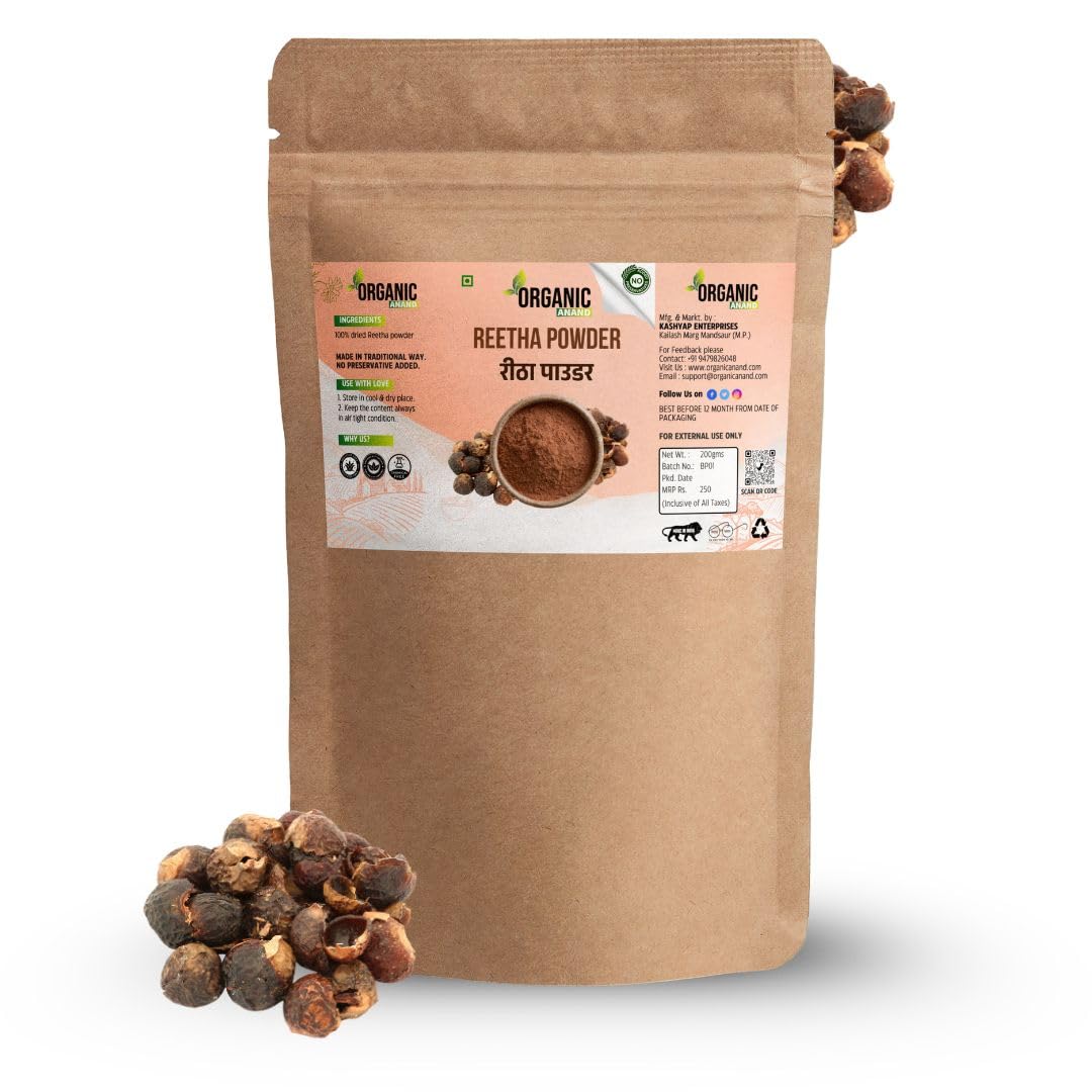 Organic Anand Soapnut / Aritha / Reetha Powder 200 Grams For Hair Care | Natural | No Added Preservatives and Additives | Sapindus Mukorossi Powder, Antuvala pudi / Kunkudukaya Podi