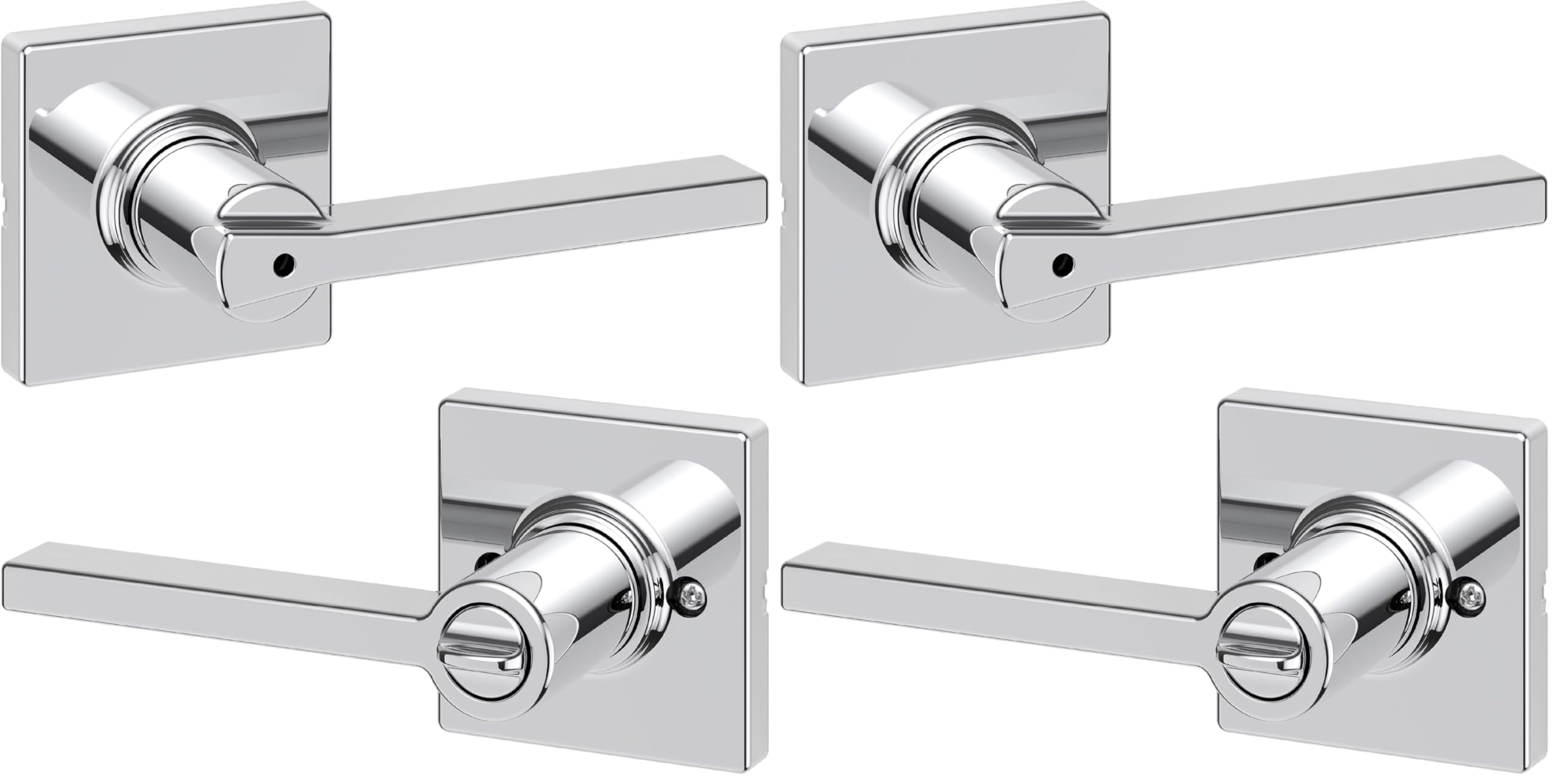 Kwikset Casey Interior Privacy Door Handle with Lock, Door Lever for Bathroom and Bedroom, Polished Chrome Reversible Keyless Turn Lock (Pack of 2)