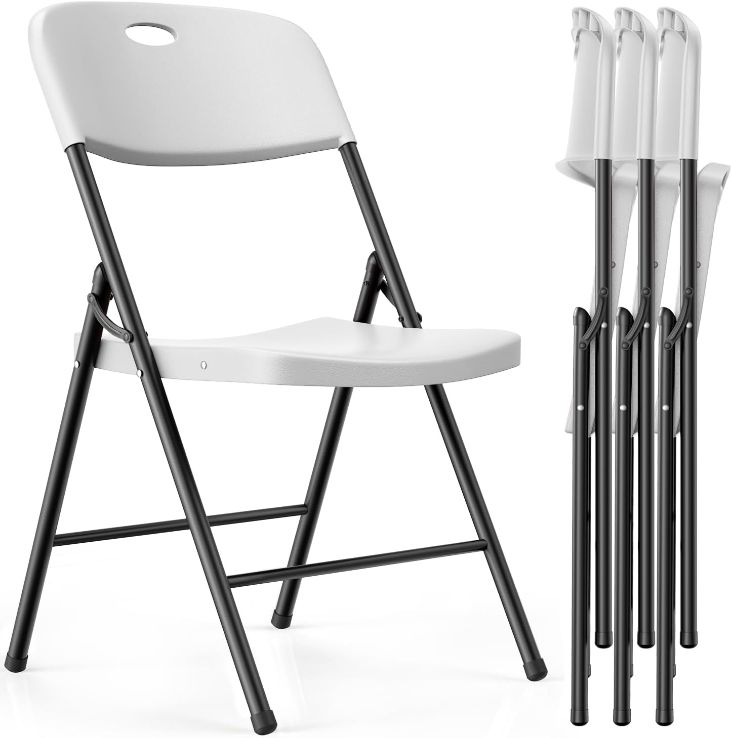 VTOY Heavy Duty Folding Chairs, 450 lbs Capacity Stackable Plastic Chairs, Durable & Comfortable for Indoor Outdoor, Wedding, Party, Patio, Office (Black 2 Pack)