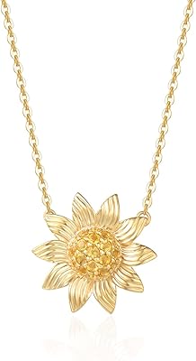 14K Real Solid Yellow Gold Sunflower Pendant Necklace with Genuine Citrine November Birthstone Fine Jewelry Anniversary Birthday Christmas Gifts for Her Women Girls Adjustable Chain 16"+2"
