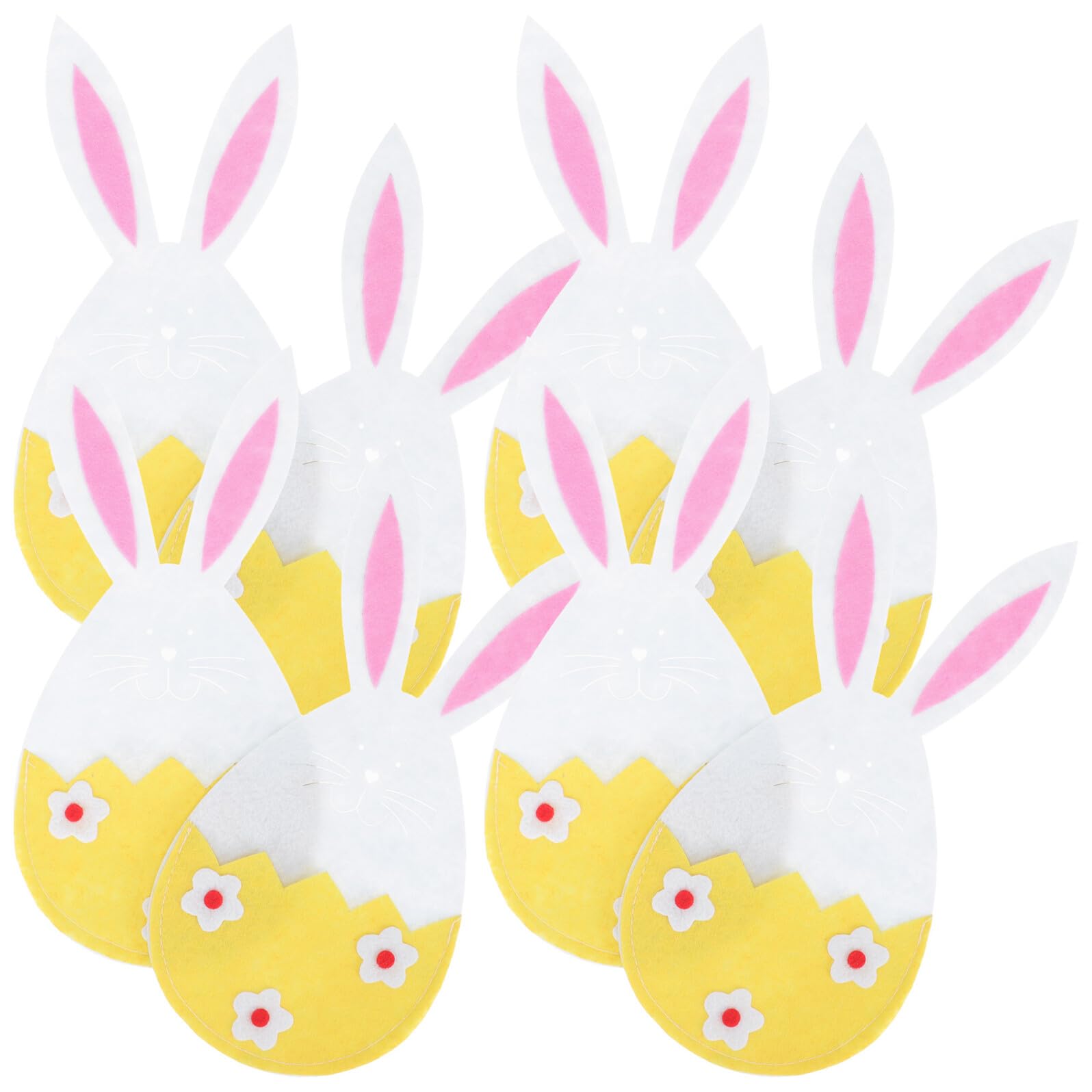 Cabilock Easter Rabbit Shaped Cutlery Bags 8pcs Set Yellow Rabbit Head Fork and Knife Holders Party Table Decoration and Utensil Storage Pouches for Easter Celebration
