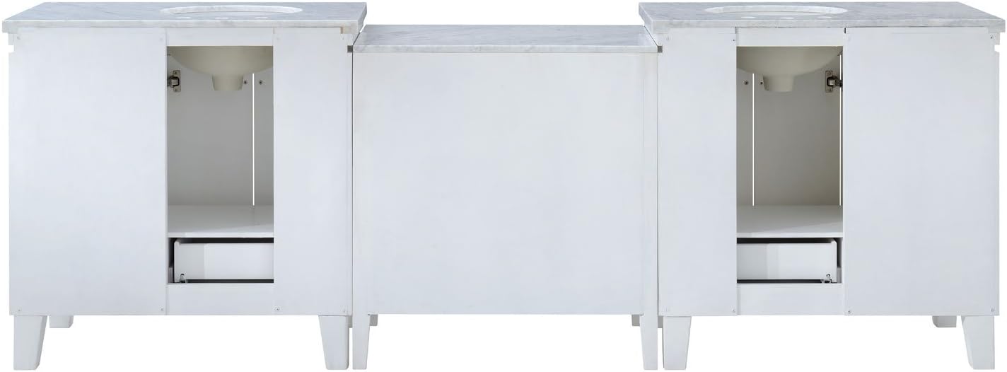 Silkroad Exclusive Bathroom Vanity Carrara White Marble Top Single Sink Cabinet, 103"