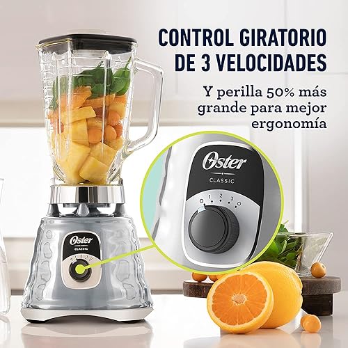 Miniatura 8 de Oster Licuadora cromada original de 3 velocidades, motor 6 veces más duradero, 10 veces más fuerte, tarro de vidrio de 5 tazas