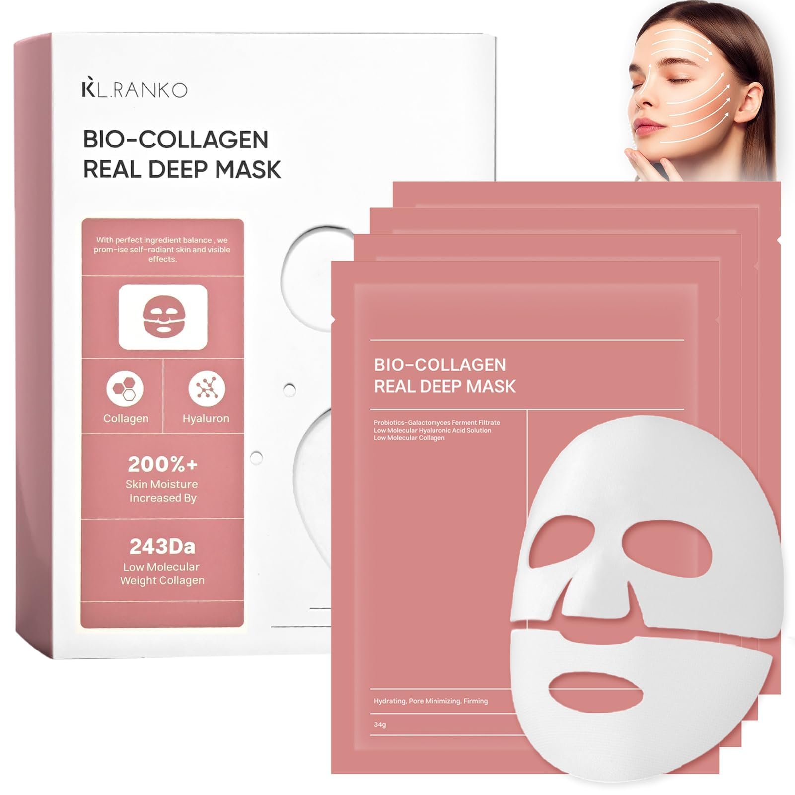 8 stycken ekologiska collage äkta djupsmask, collage övernattningsmask korean, anti-rynk anti-aging ansiktsmask, för hydrering, anti-rynkeffekt, rengöring och blekning