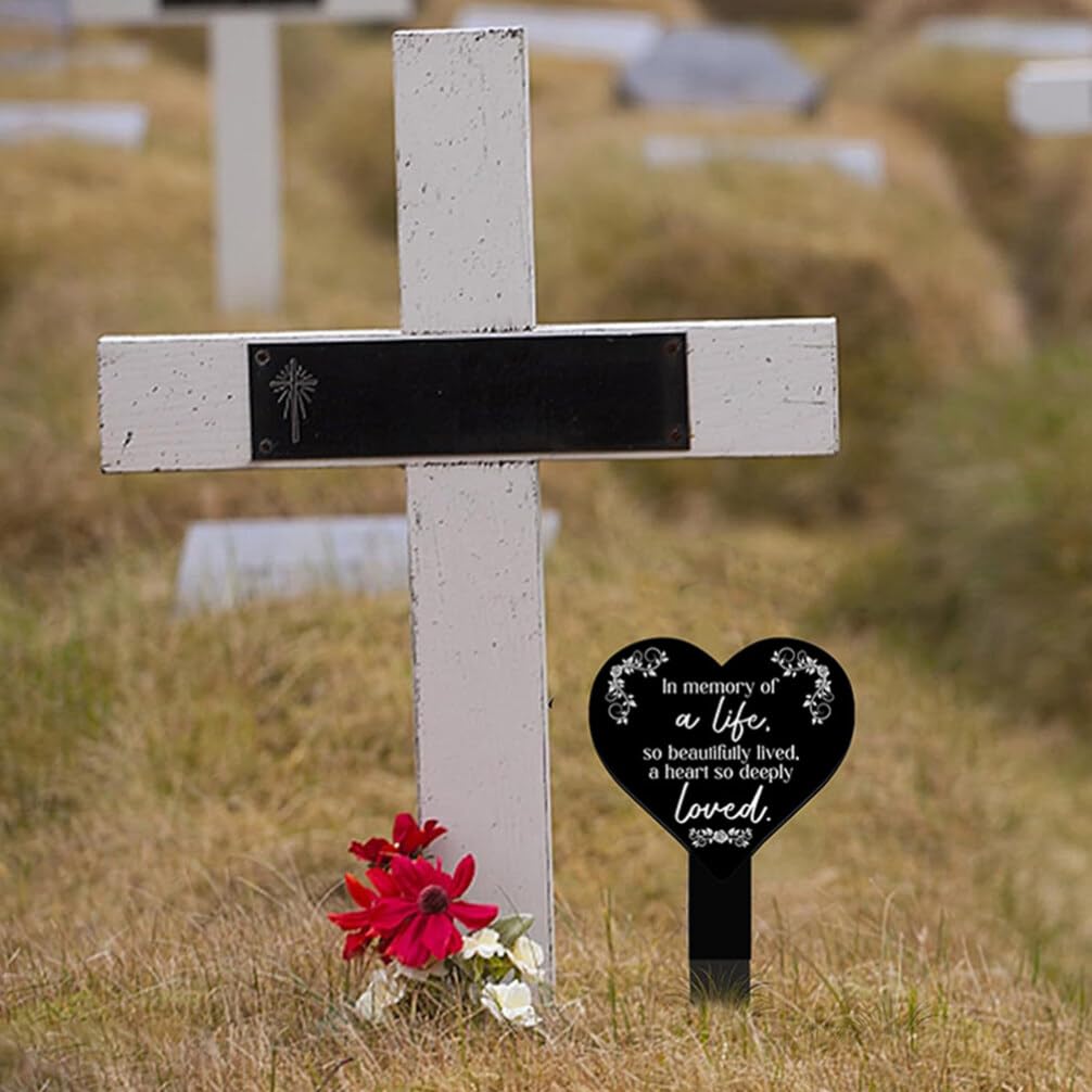 VANZACK 2pezzi Decorazioni Per Cimitero Commemorativi Forma Di Cuore Acrilico Per e Luoghi Di Riposo Design Rustico e Resistente Facili Da Manutentare