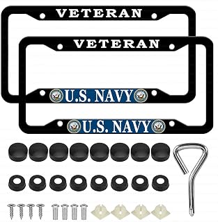 2 Pcs Aluminum Veteran License Plate Frame for U.S. Navy,4-Hole Matte Black for United States Department of The Navy Retired Car Licenses Plate Covers Holders Frames for Plates with Screw Caps