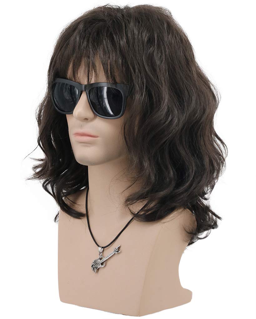 VGbeaty 70s 80s Punk Rocker Long Wave Dark Brown Wig - Hippie Party California Halloween Cosplay, Medium - Image 2