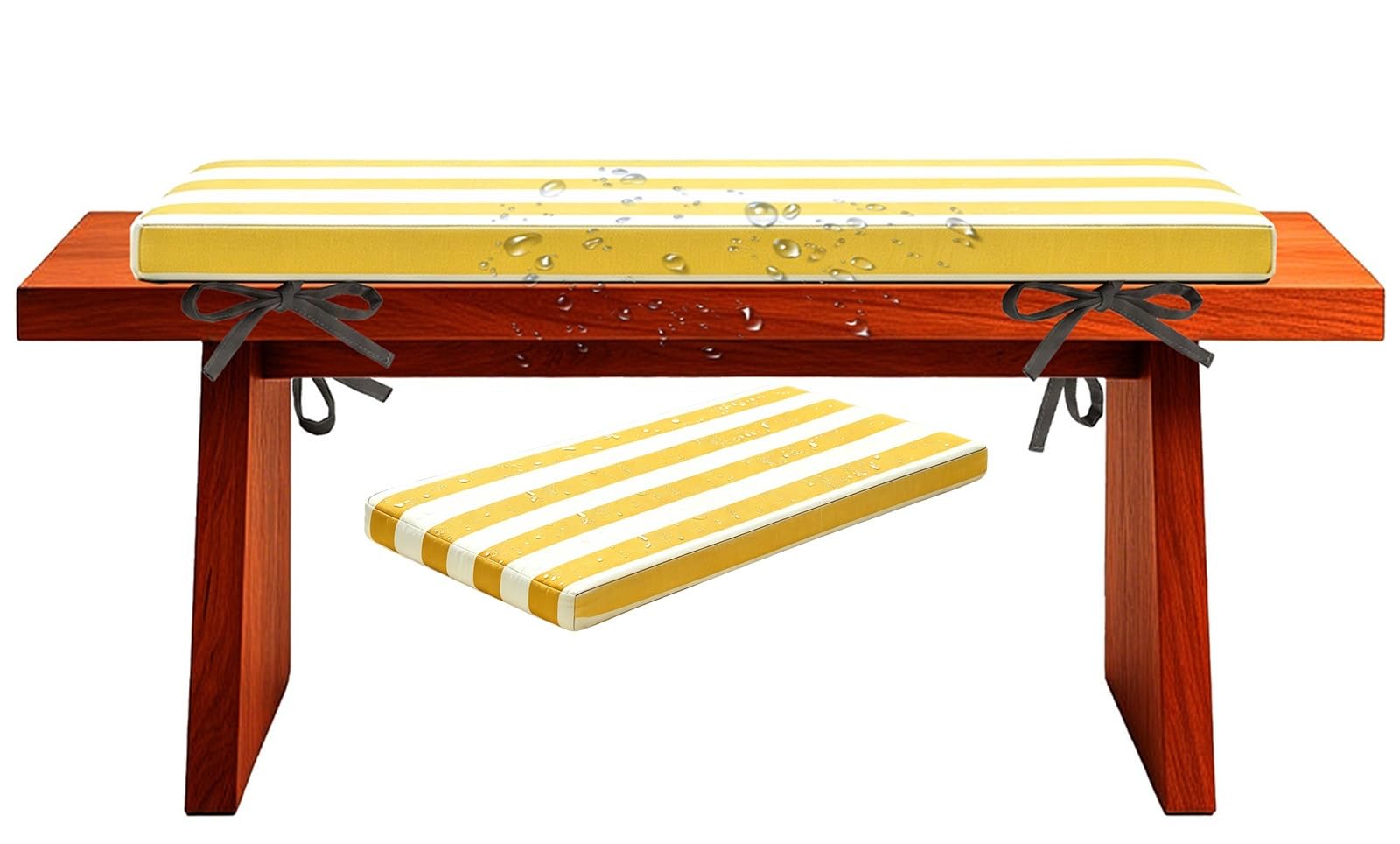 Bench Seat Cushion Outdoor with Ties, Thick 5cm/1.9", Blue and White/Black and White Striped Outdoor Rocking Chair Cushions, 80% Waterproof Lounge for Garden Patio(Yellow White,65x55 cm 26x22 in)