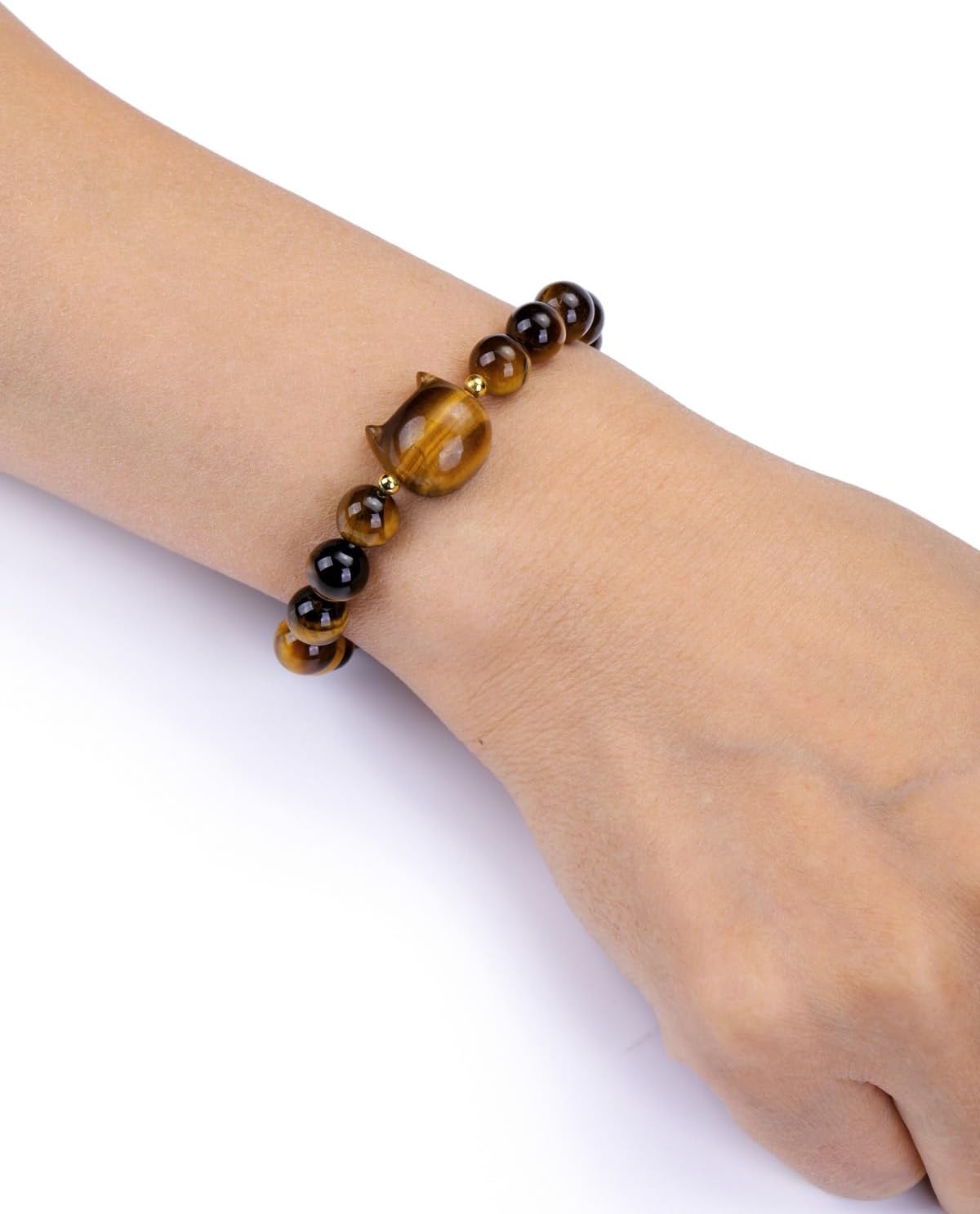 Jovivi Crystal Cat Bracelet for Women Men,8mm Natural Stone Beaded Bracelet Protection Healing Crystals Gemstones Stretch Bracelet Cat Jewelry Gifts for Good Luck,Money Attraction - Image 6