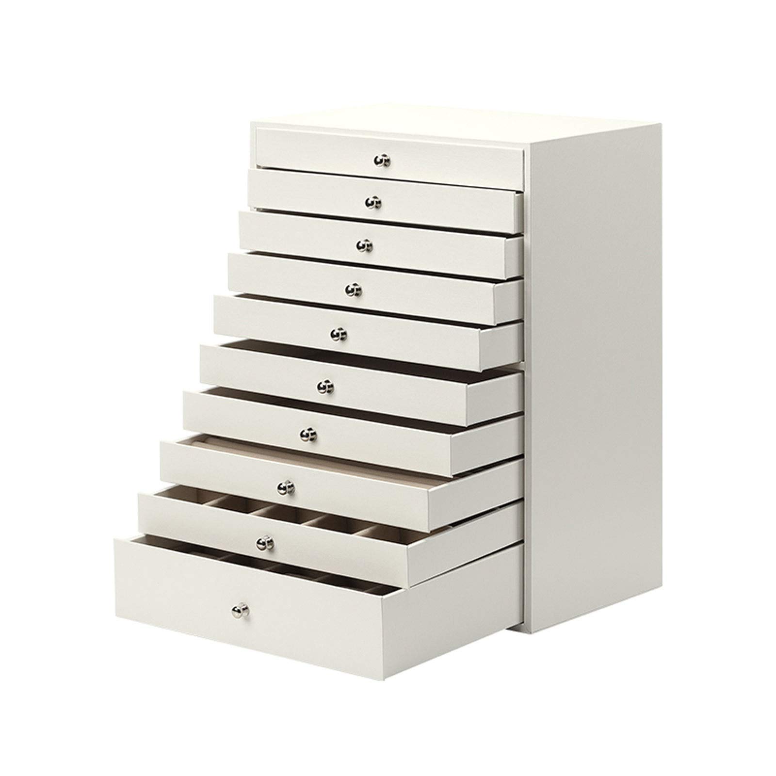 IIPOSAQQ Huge Jewelry Box/Organizer/Case Faux Leather Handle Storage Box Drawer Type Jewelry Storage Box 10 Layer Gift for Girls or Women Jewelry Storage Box (Color : White)