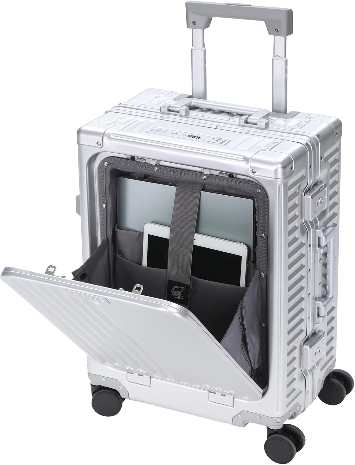 Aerolite Premium Aluminium Koffer 55x38x23, Handgepäck ohne Reißverschluss