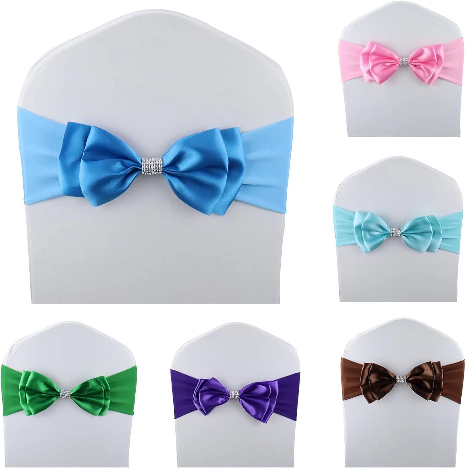 20 PCS Double Bows Stretch Chair Sashes, for Wedding Party Chair Cover Decoration, Spandex Stretch Chairs Bands (Pack of 20 Lake Blue)