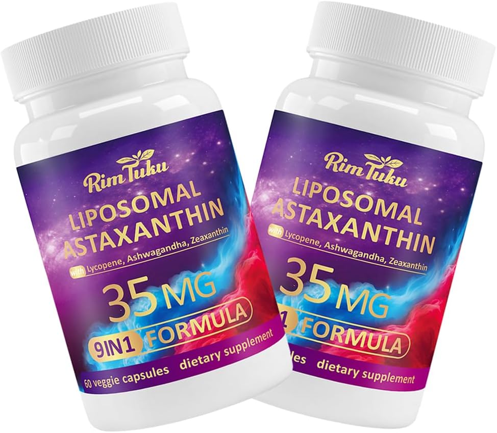 Liposomal Astaxanthin Supplement Complex 9-in-1 with Ashwagandha, Lycopene, Zeaxanthin, Antioxidant Supplement Support Eye, Skin & Joint Health, 120 Capsules