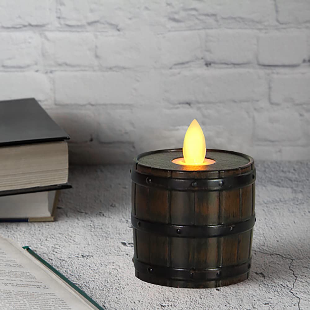 Aulaygo Moving Flame LED Flameless Tealight (2.35" x 3") Battery Operated Plastic LED Flameless Tea Light - Wine Barrel Shaped (Brown Vintage)
