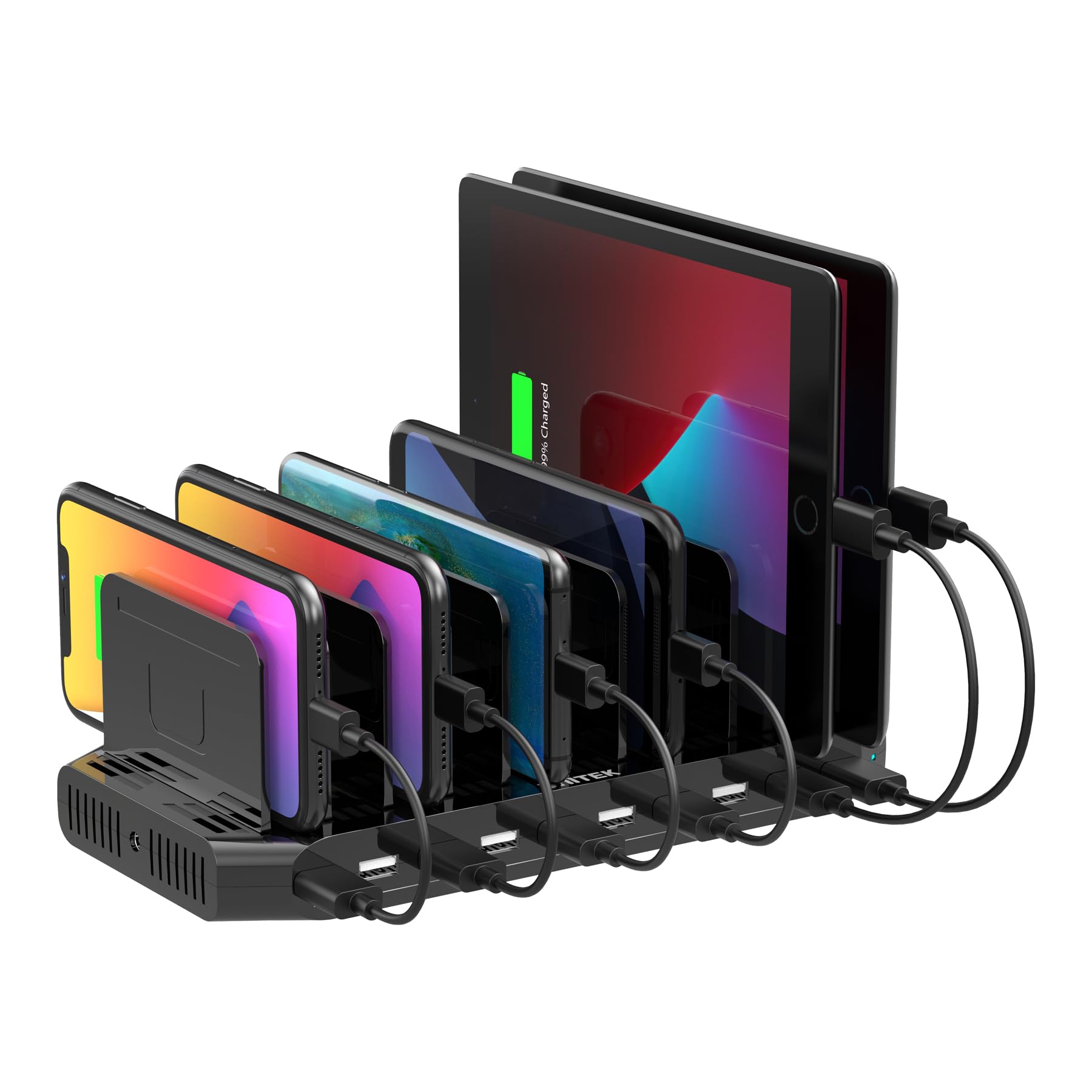 5pcs black unitek usb charging station with 10 fast ports and dividers