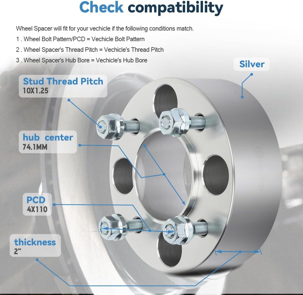 ECCPP 50mm Wheel Spacers for Honda TRX420FE FourTrax Rancher 4X4 ES 4x110 to 4x110 Hubcentric Wheel Spacers 2002-2004 for Bombardier Quest 500-4PCS