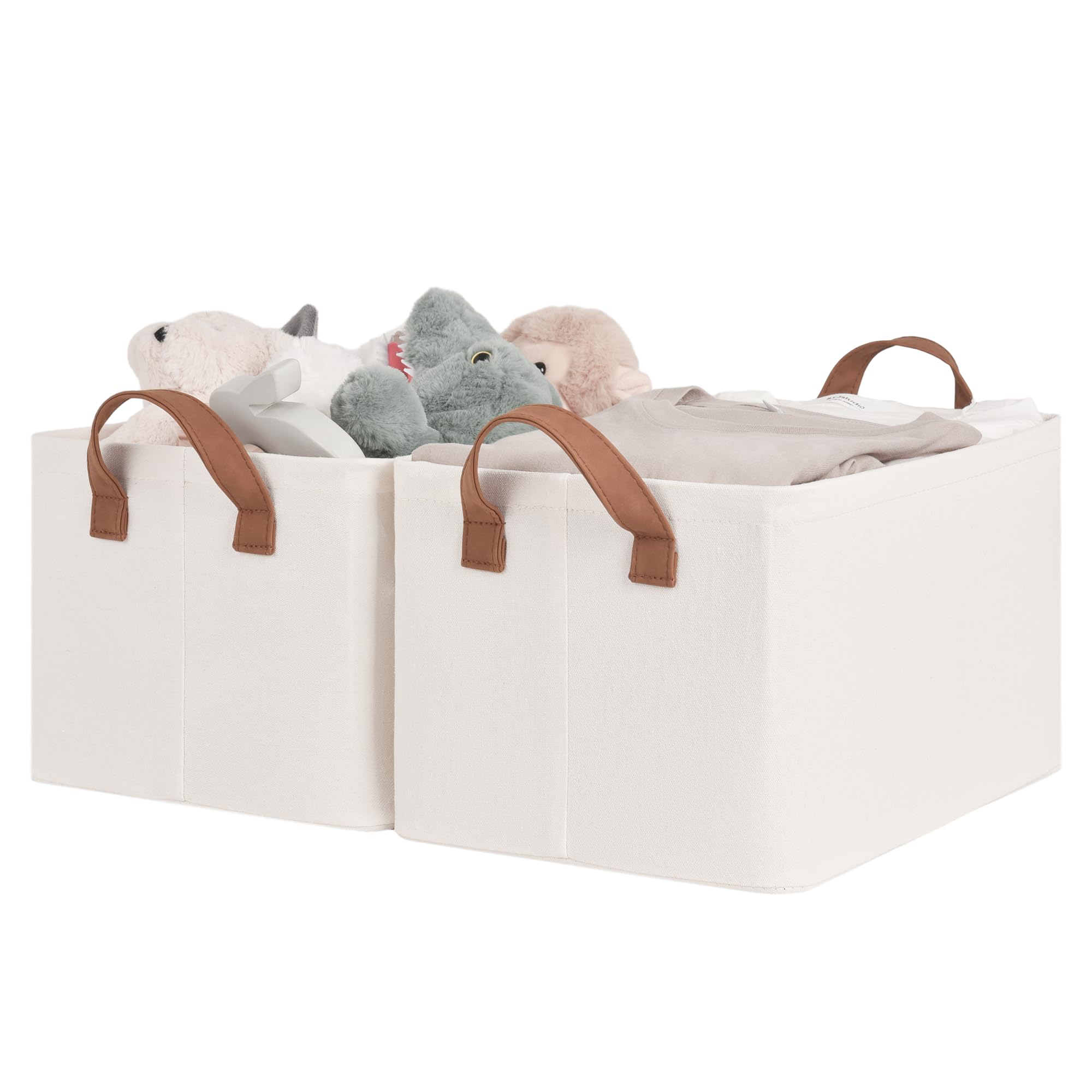 StorageWorks Metal Storage Baskets For Shelves With Frame, Cutton Rectangle Storage Bins, Natural, Large, 2-Pack