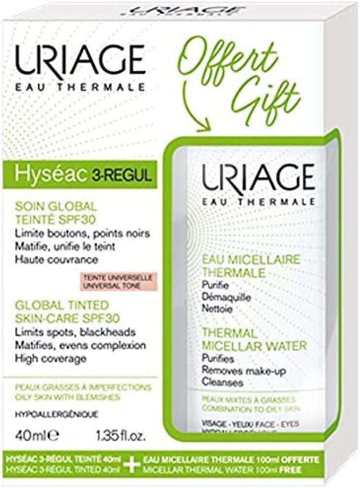 Hyseac by Uriage Eau Thermale 3- Regul Global Tinted SPF30 40ml + Free Thermal Micellar Water For Combination to Oily Skin 100ml 40ml