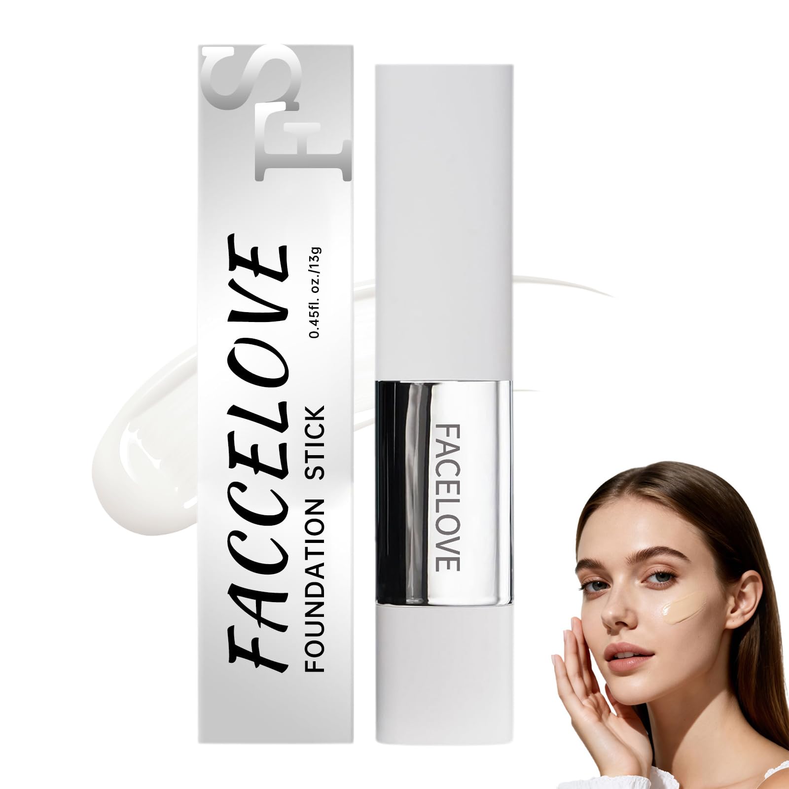 Facelove Foundation Stick mit Pinsel, Hochwertig Changing Foundation Stick, Facelove Veränderbares Foundation-duo mit lsf 15, Passt sichdeinem Hautton immer perfekt an (Elfenbeinweiß) - 1